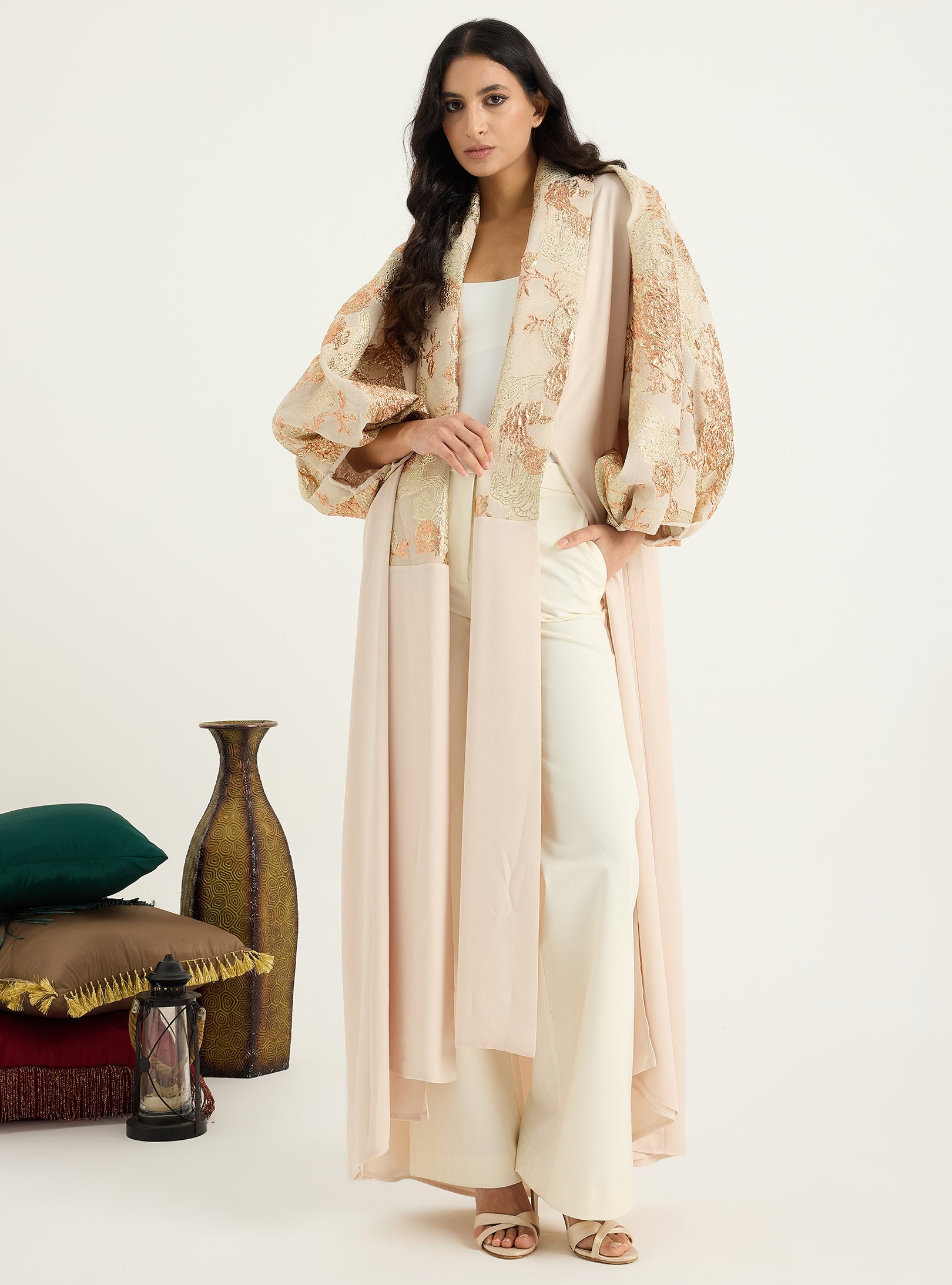 Rose Gold Flower jacquard Abaya Kaftan - Store WF