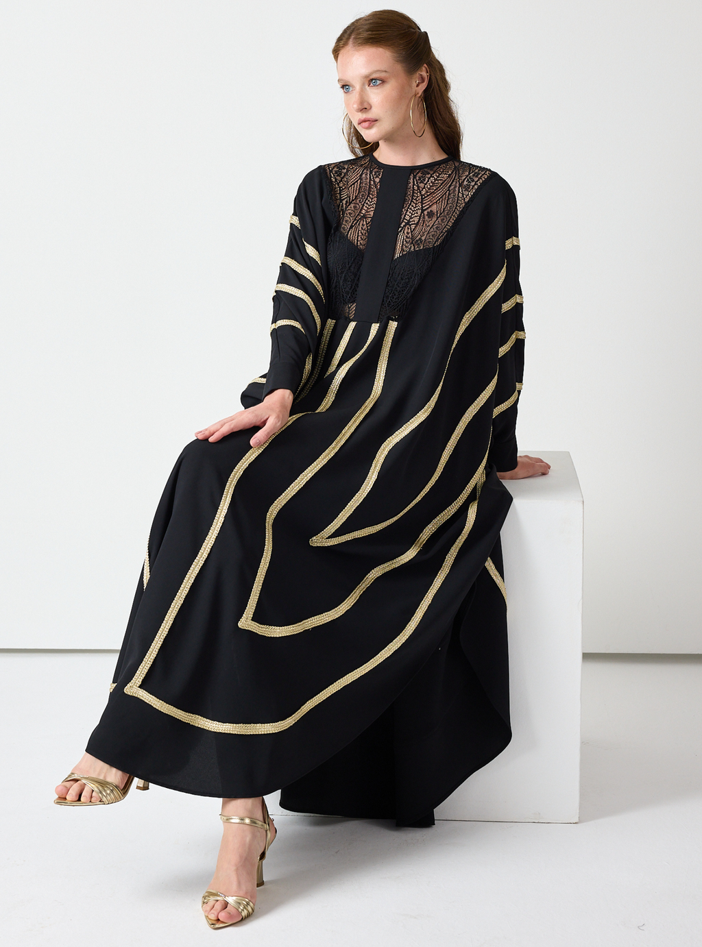Royal Black Kaftan with Golden Accents