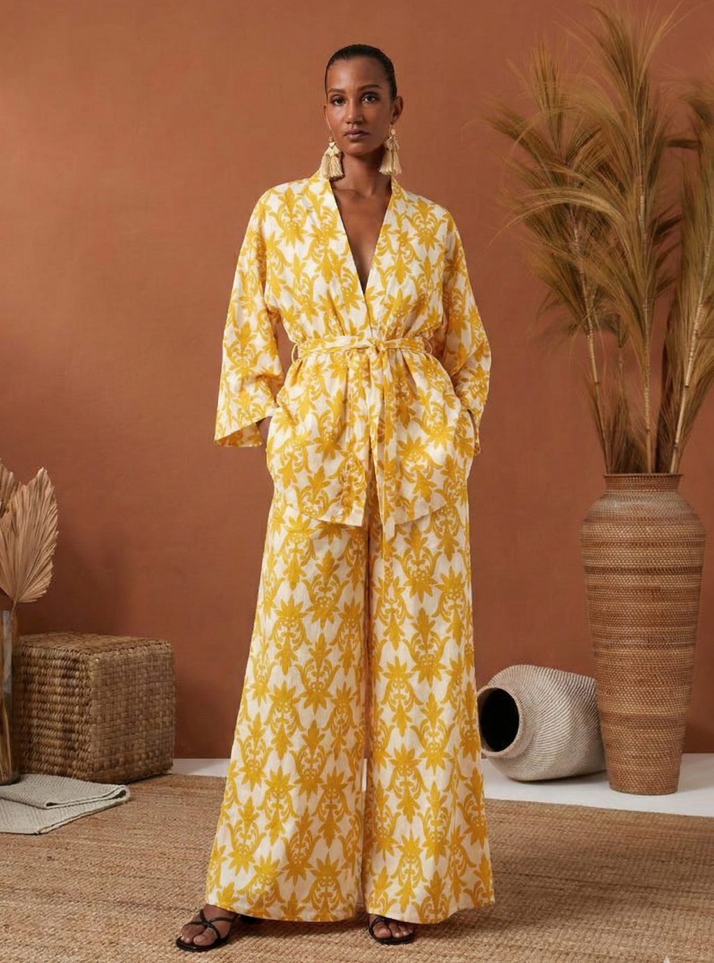 100% Washed Linen Kimono & Trouser Set - Store WF