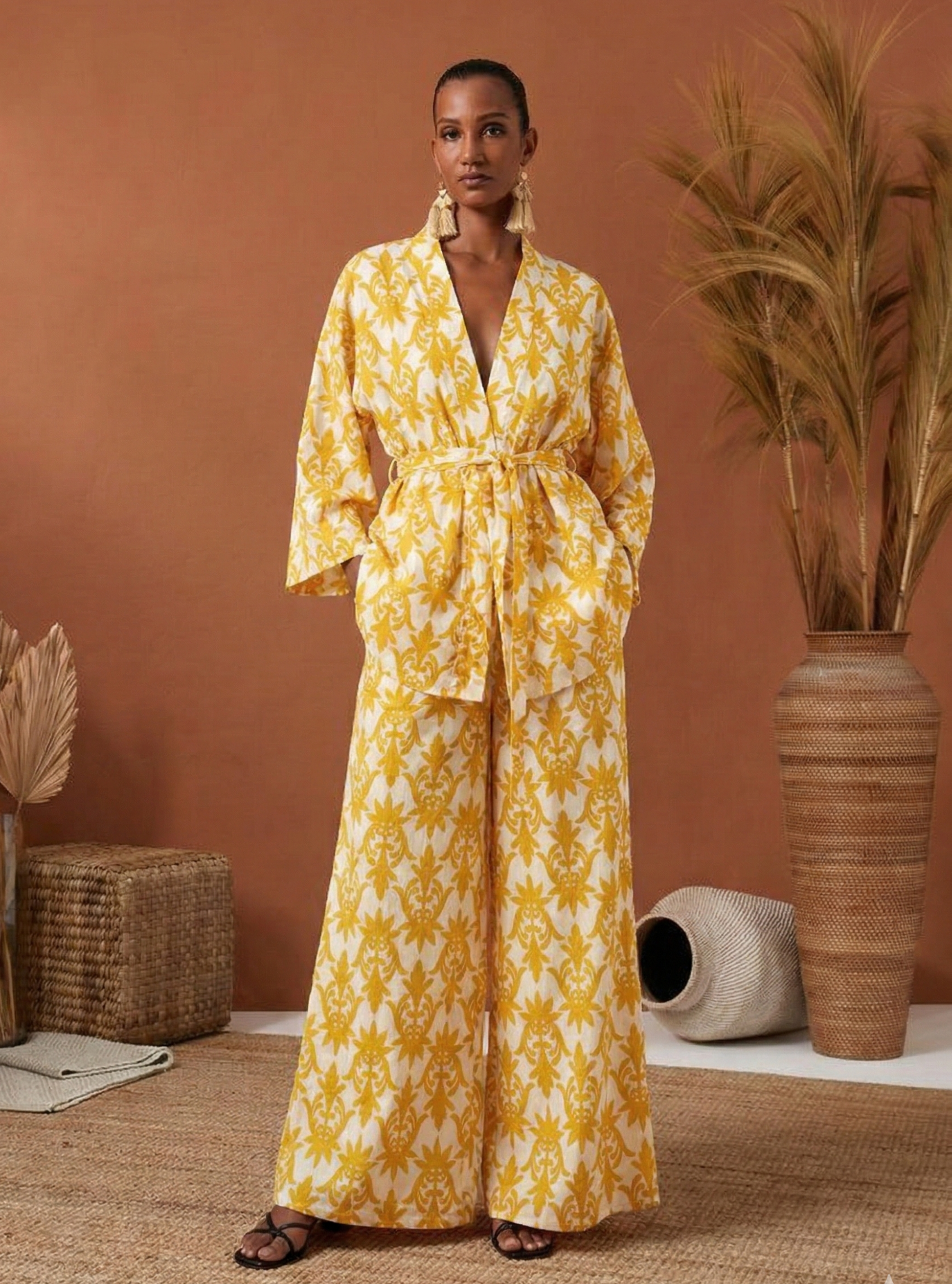 100% Washed Linen Kimono & Trouser Set - Store WF