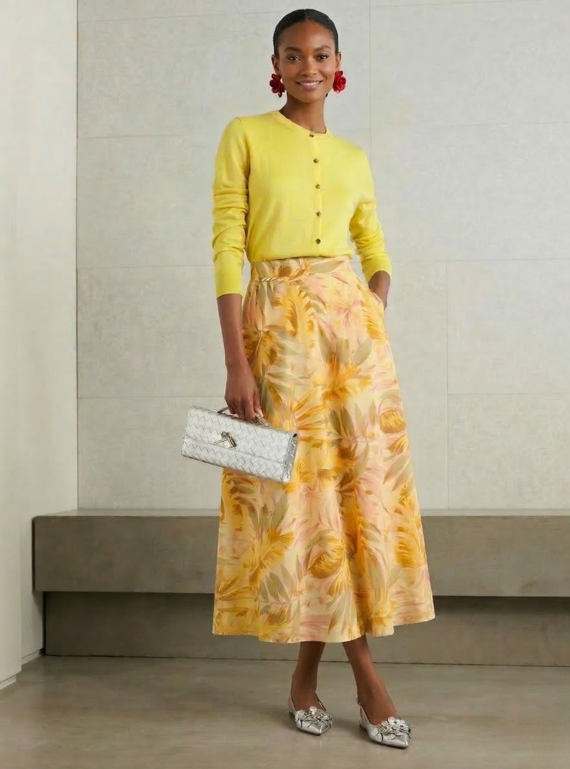 Yellow Printed Maxi Skirt with Pockets - WF Atelier