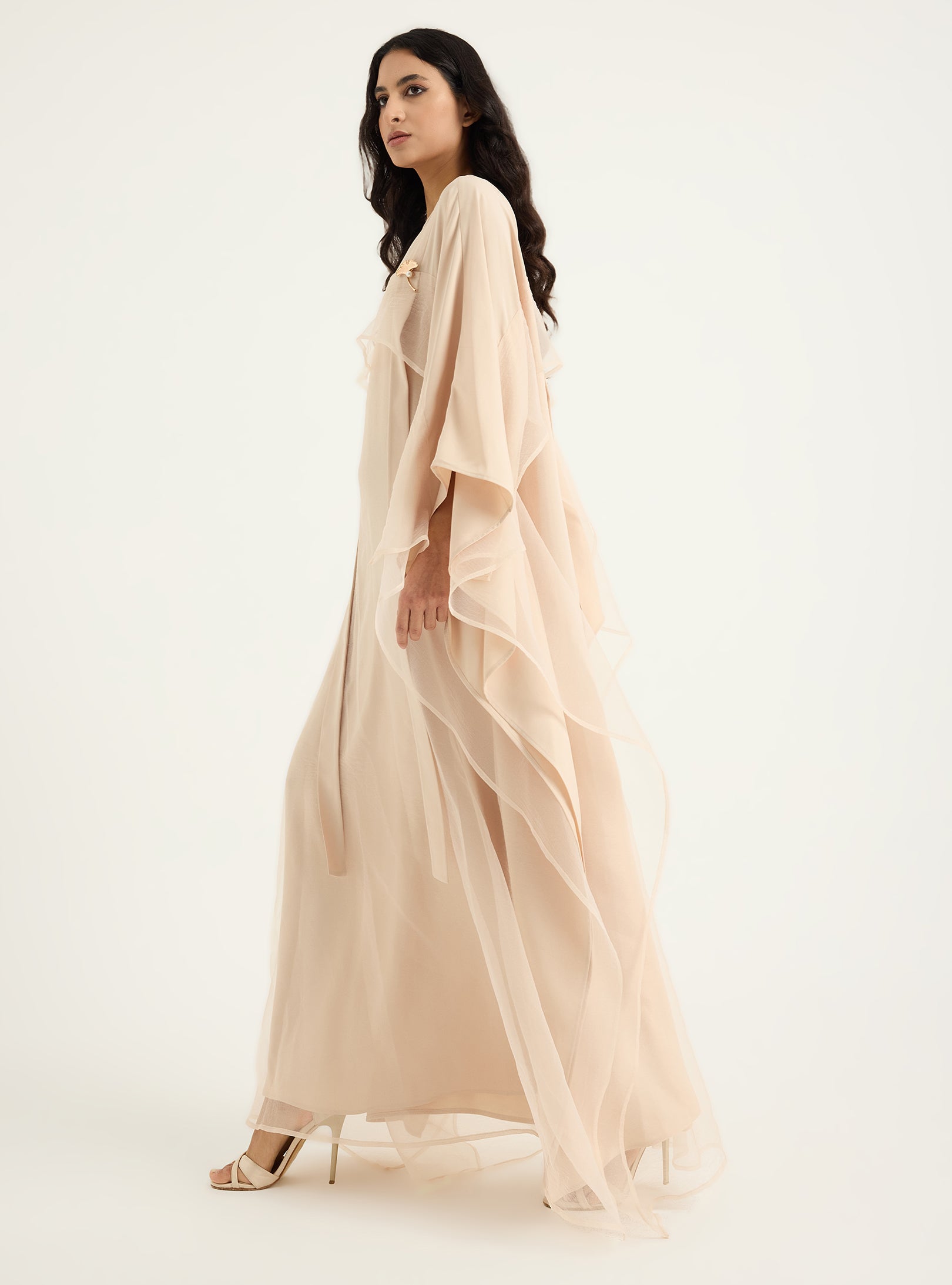 Beige Organza Double Layer Kaftan Dress - Oversize Evening Wear Store WF Beige Organza Double Layer Kaftan Dress - Oversize Evening Wear Store WF