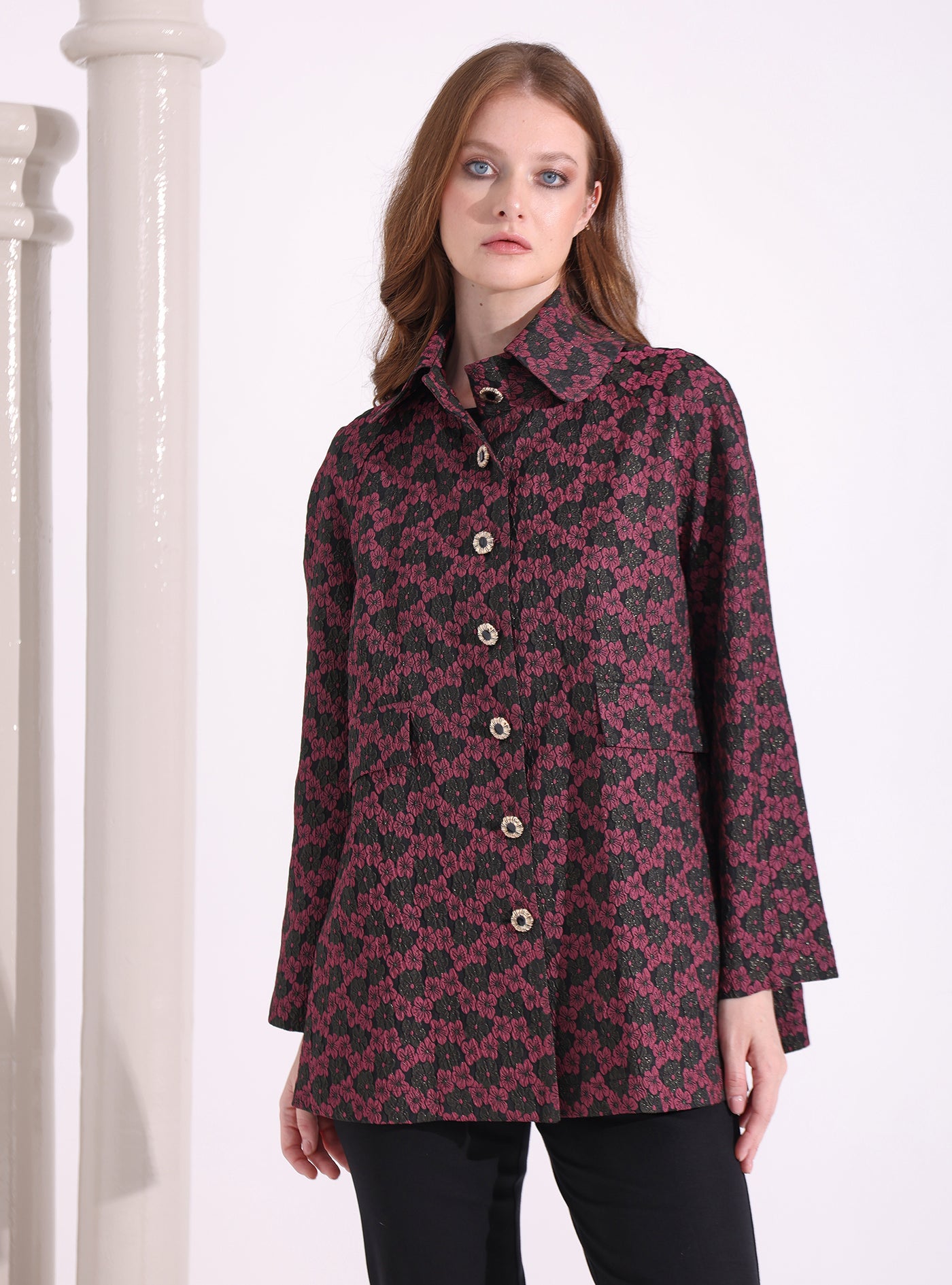 Burgendy Jacquard Jacket