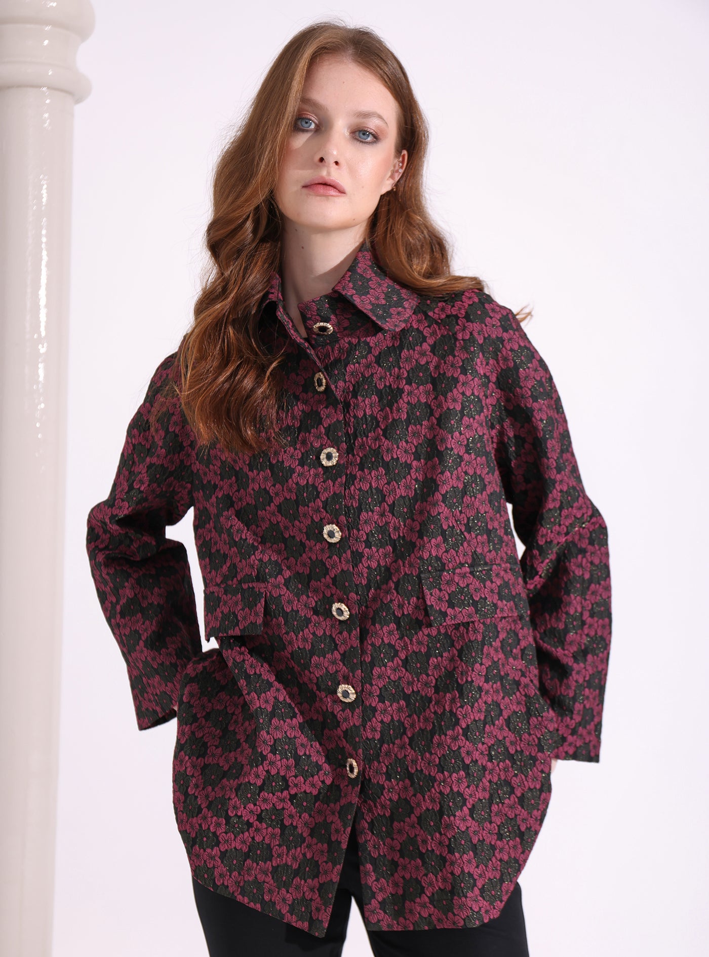 Burgendy Jacquard Jacket