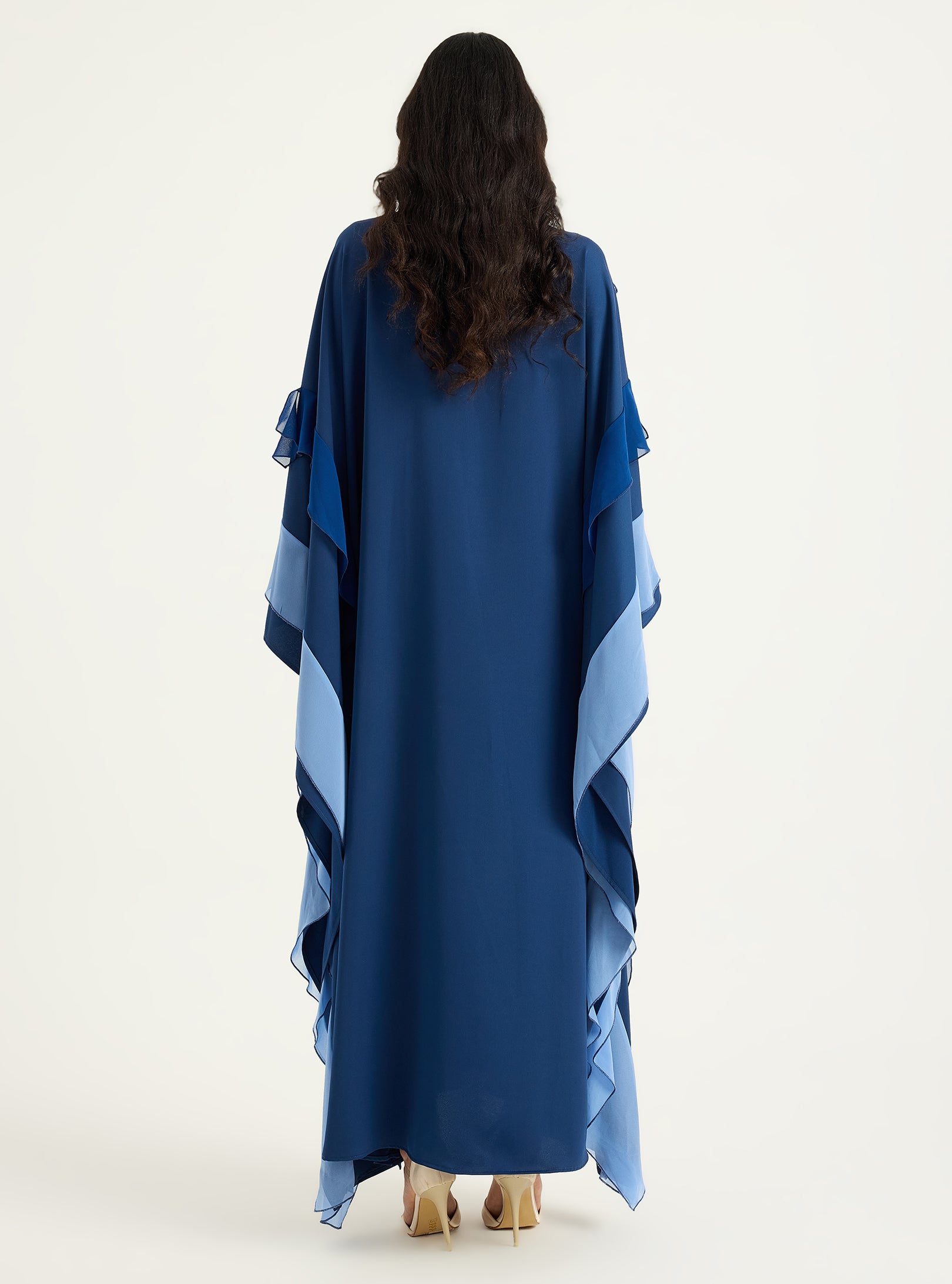 Navy Blue Multi Colour Ruffled V Neck Kaftan Dress - Store WF