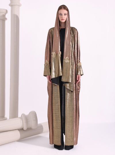 Bronze Gold Abaya Kaftan With Scarf Set