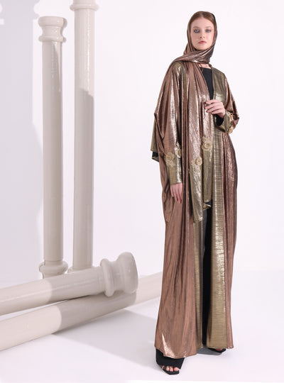 Bronze Gold Abaya Kaftan With Scarf Set