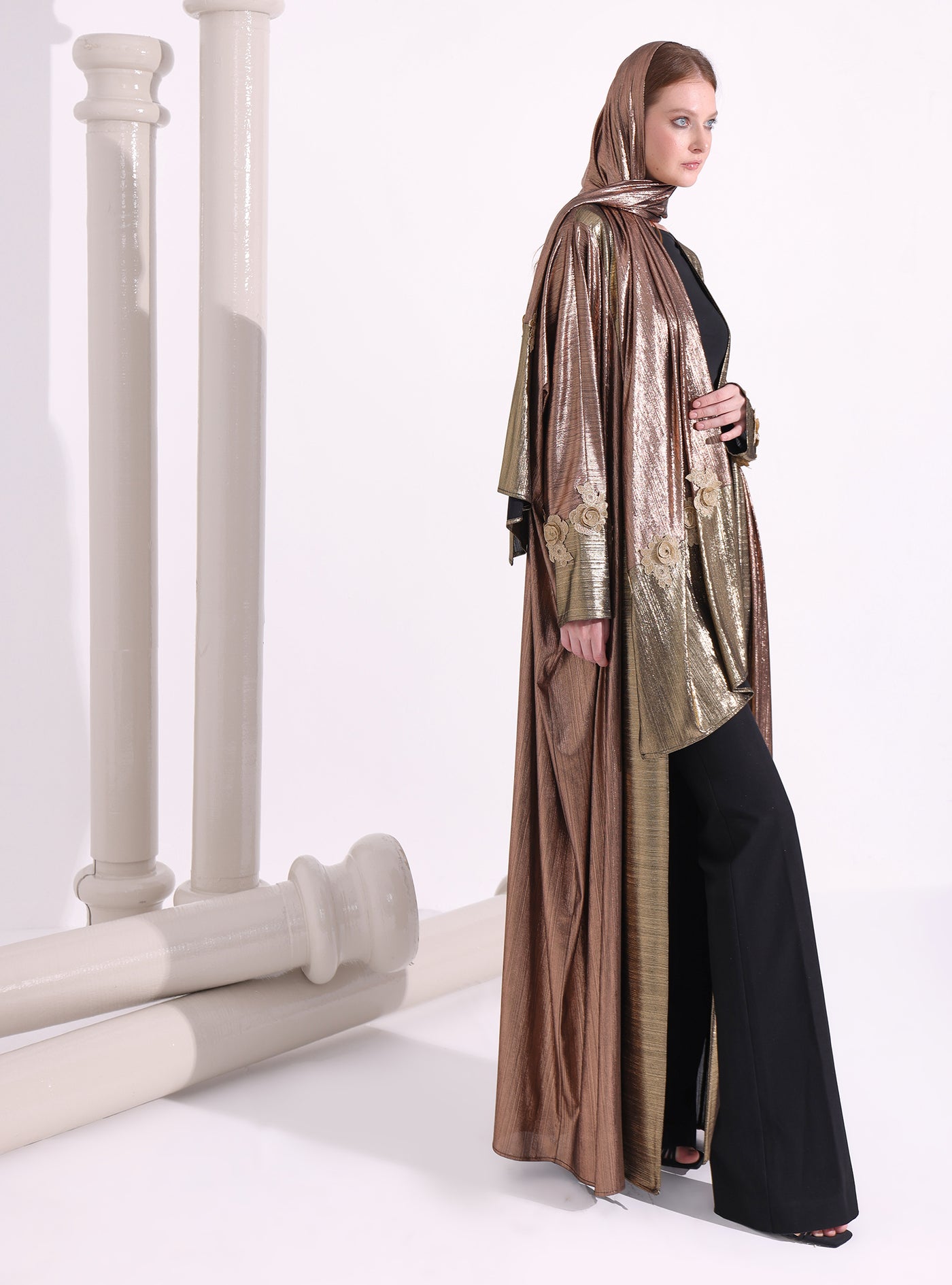 Bronze Gold Abaya Kaftan With Scarf Set