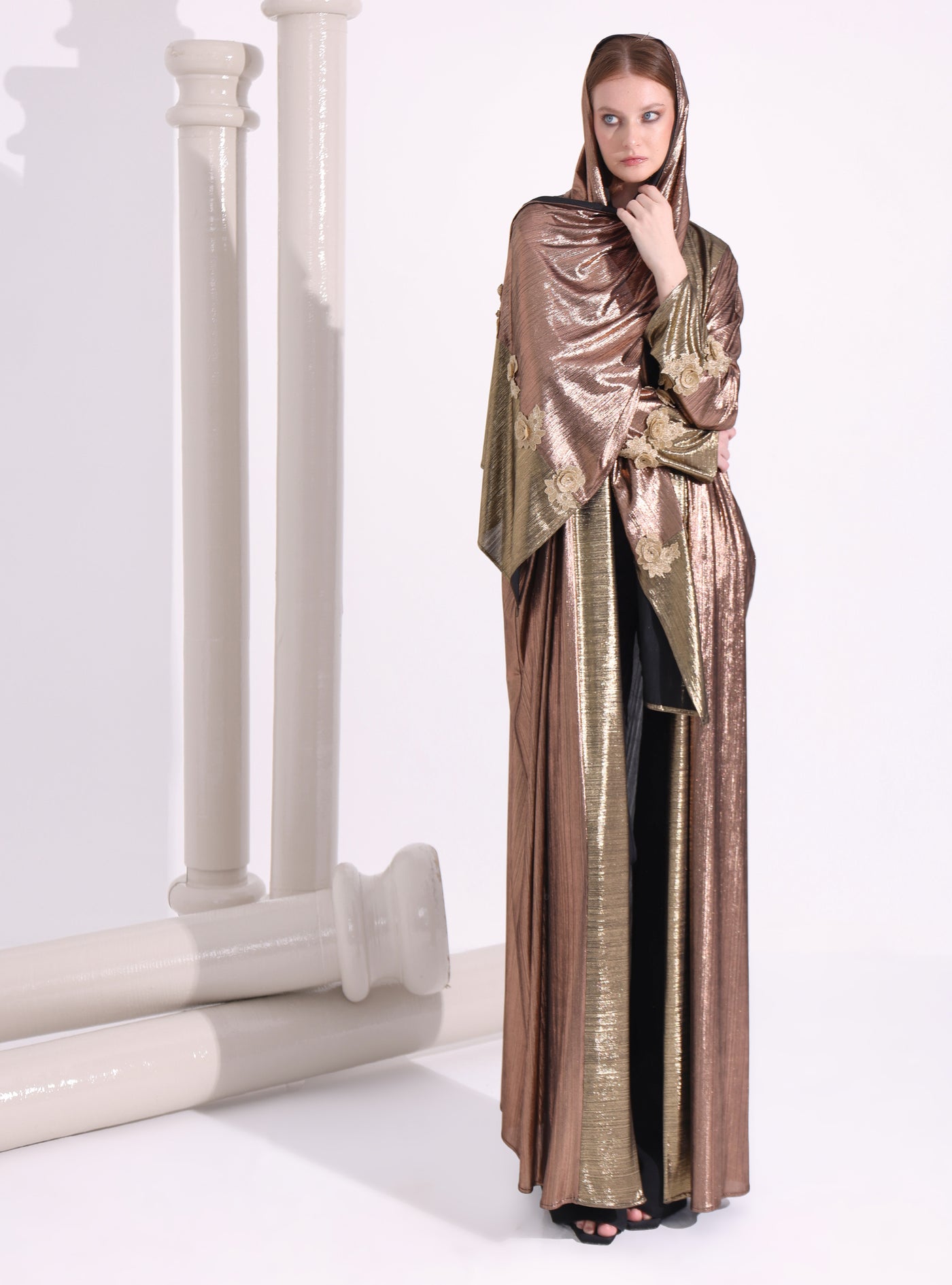 Bronze Gold Abaya Kaftan With Scarf Set