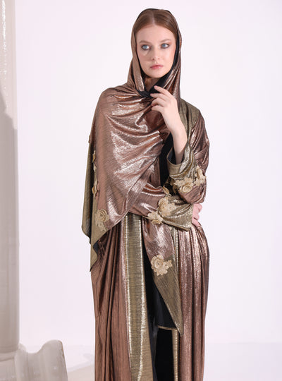 Bronze Gold Abaya Kaftan With Scarf Set