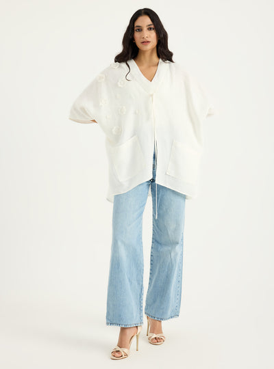 100% Linen White Kimono