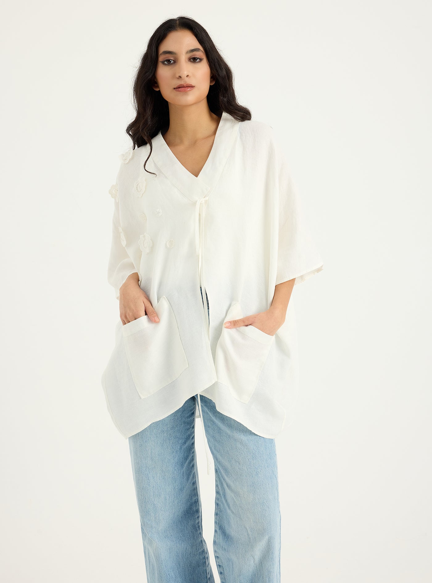 100% Linen White Kimono