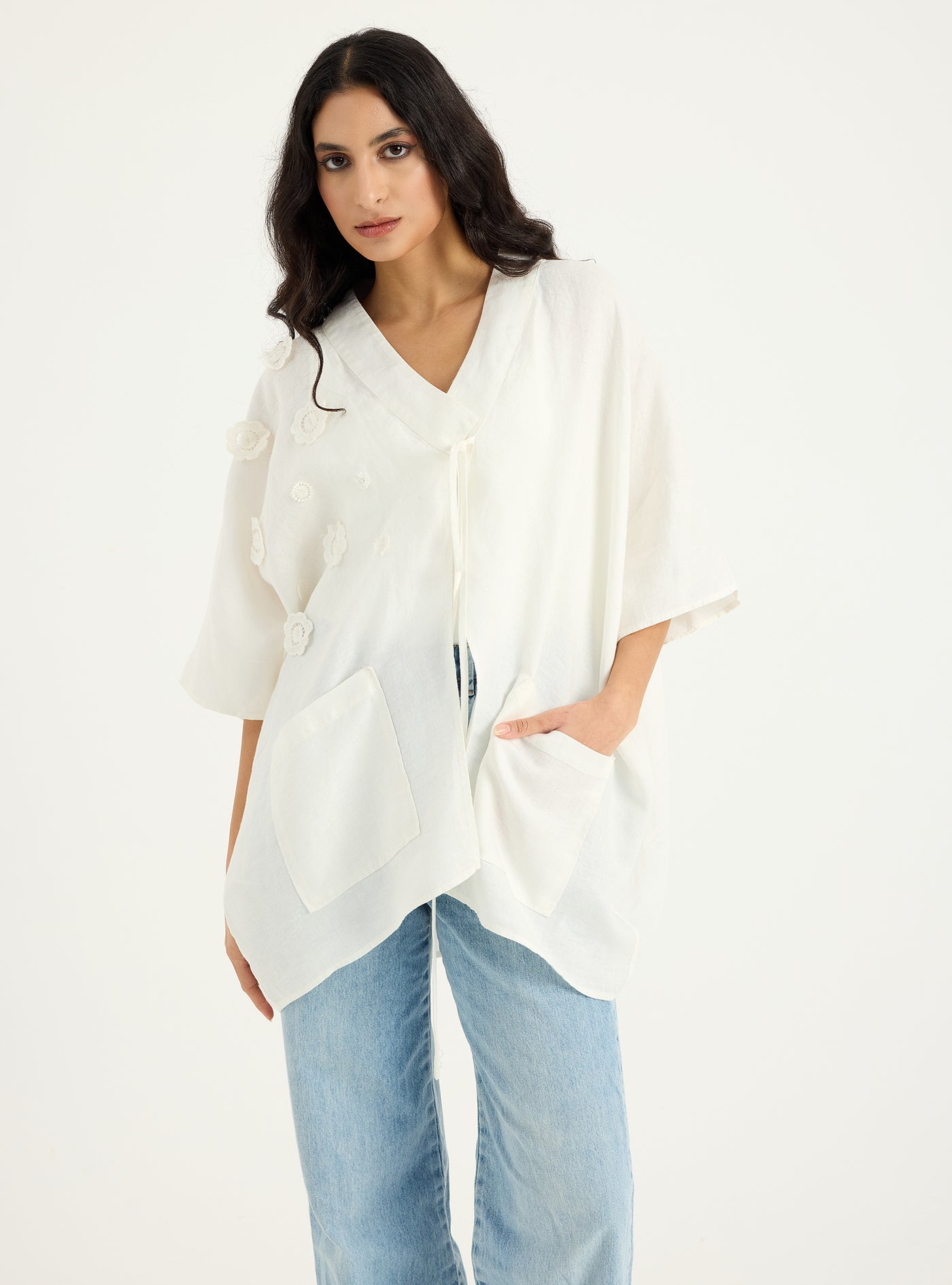 100% Linen White Kimono