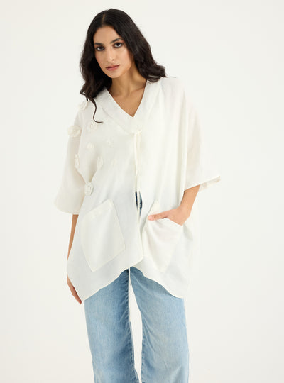100% Linen White Kimono