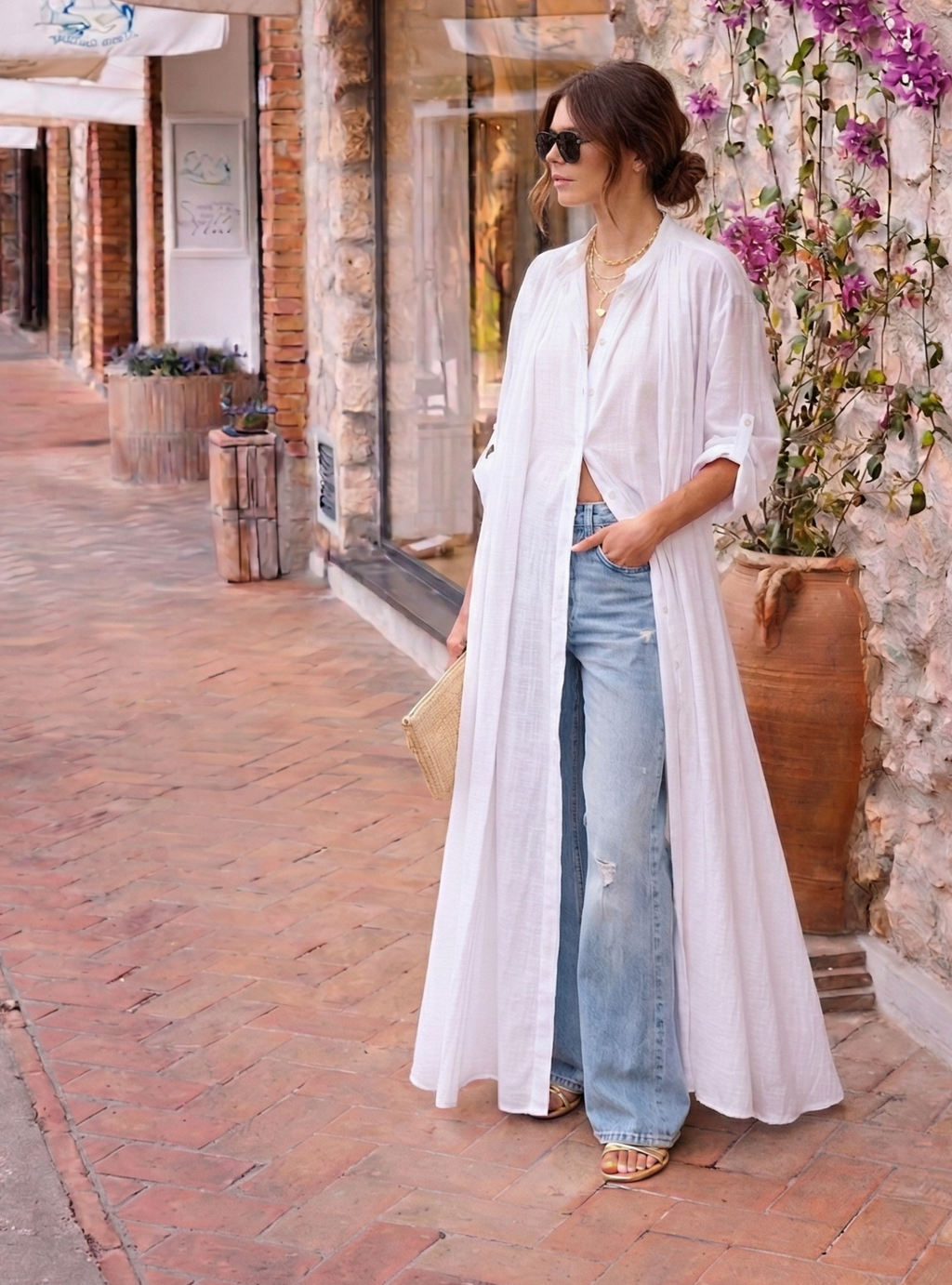 Cotton White Longline Shirt Tunic - Store WF