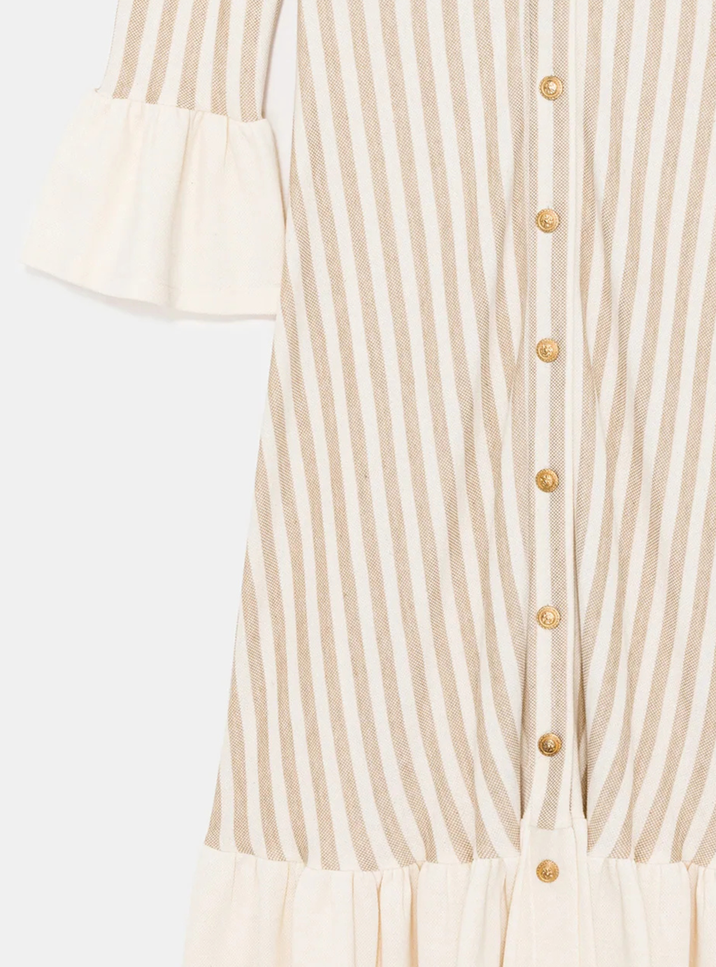 Gold Button Knit Dress with Cotton Ruffle Hem
