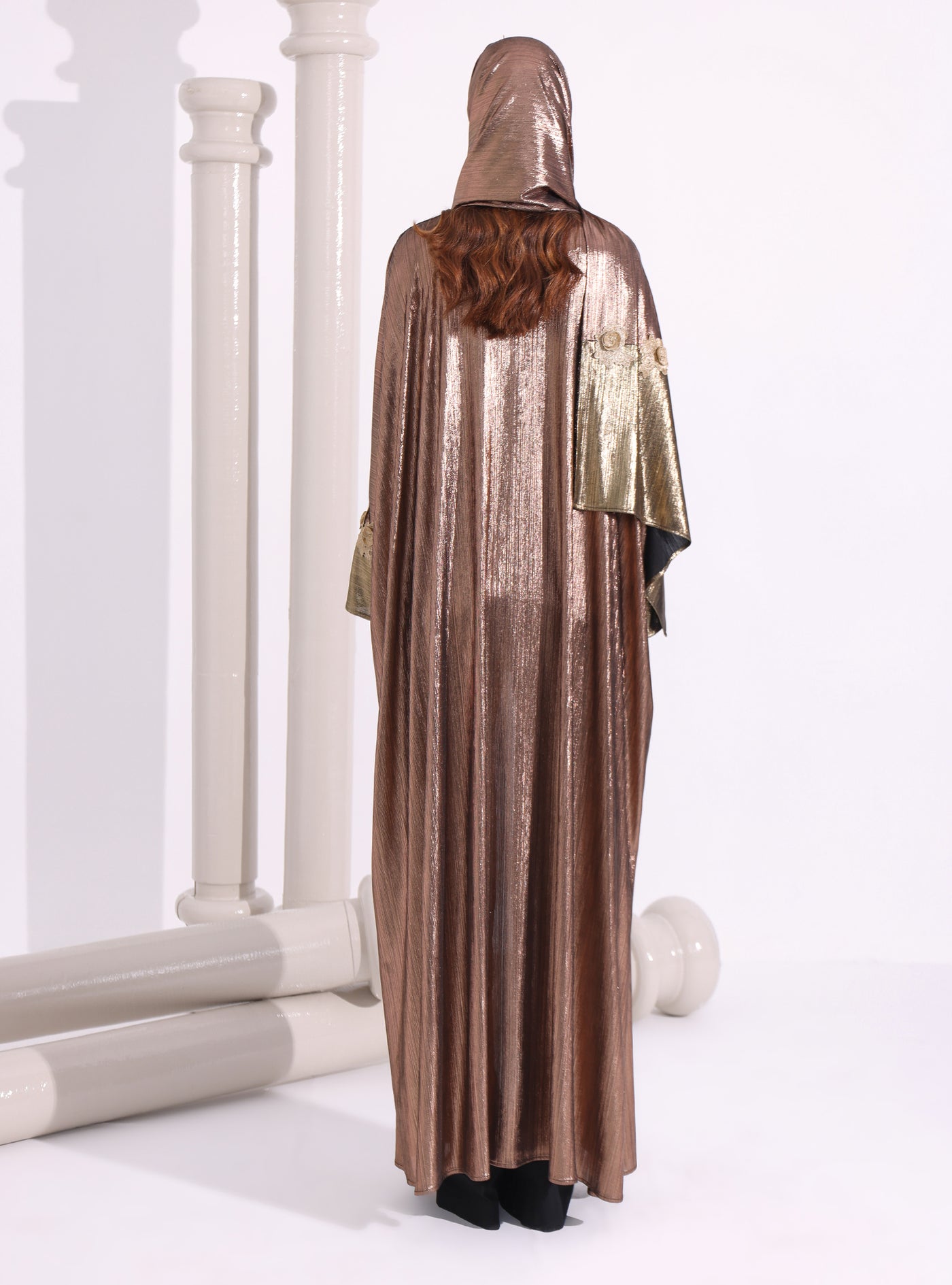 Bronze Gold Abaya Kaftan With Scarf Set