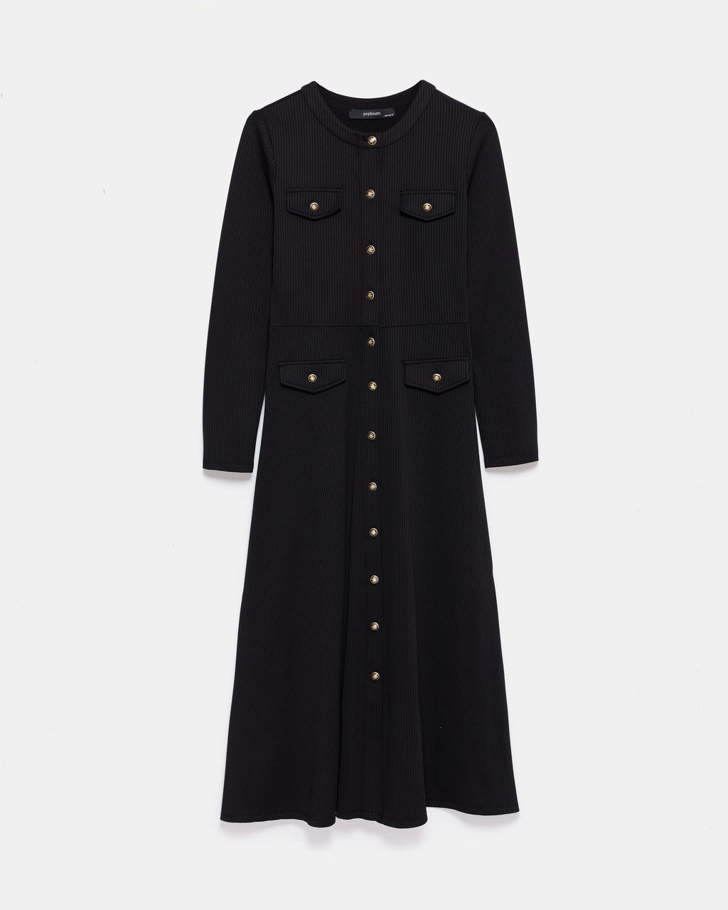 Black Signature Knit Dress with Gold Buttons