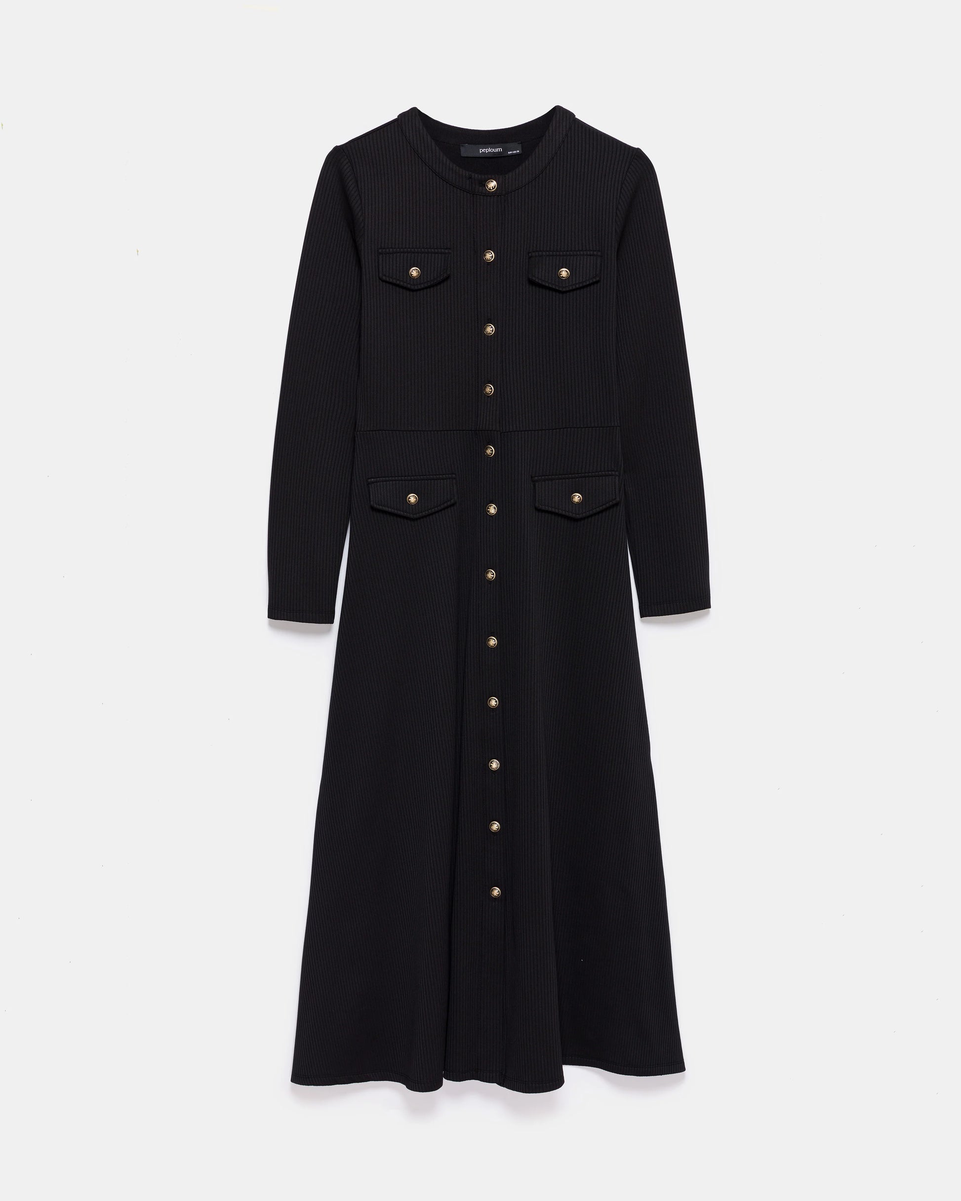 Black Signature Knit Dress with Gold Button