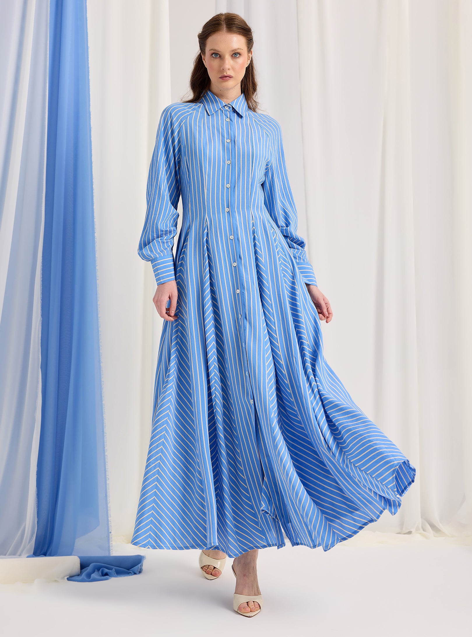 Blue Stripe Maxi Dress | 100% Cotton Modest Wear Store WF Blue Stripe Maxi Dress | 100% Cotton Modest Wear Store WF