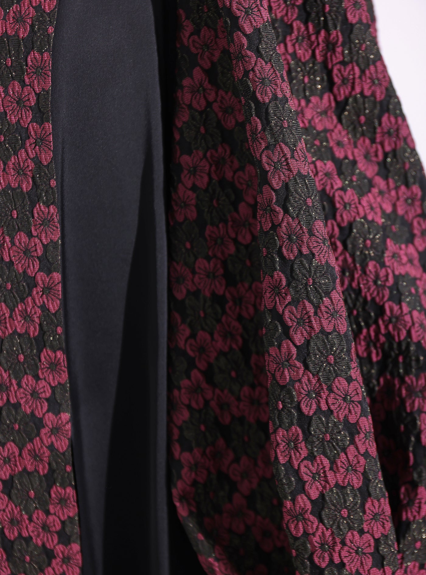 Burgundy Flower Jacquard Black Abaya Kaftan