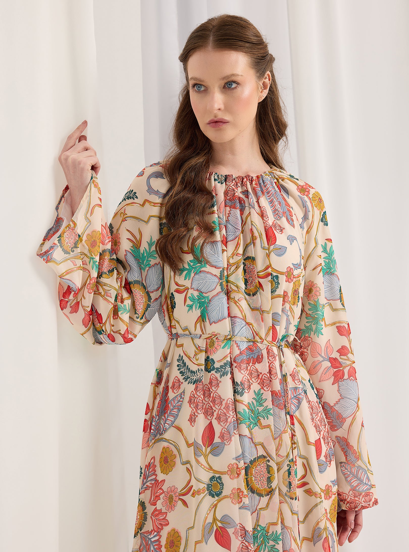 Gold Lurex Detailed Belted Maxi Dress - Store WF