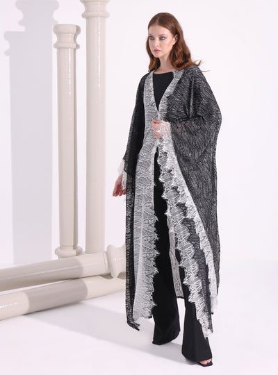 Black & White Lace Abaya Kaftan