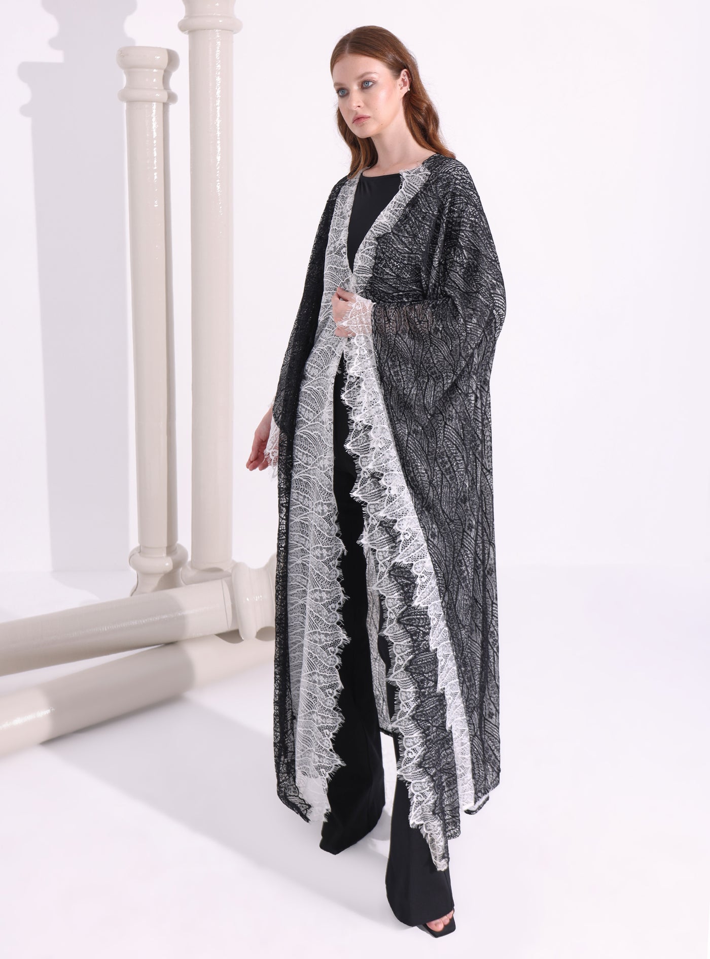 Black & White Lace Abaya Kaftan