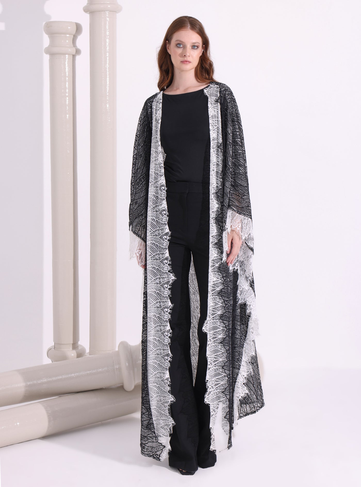 Black & White Lace Abaya Kaftan