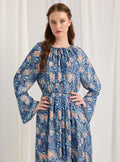 Blue Pirinted Gold Lurex Detailed Maxi Dress - Store WF