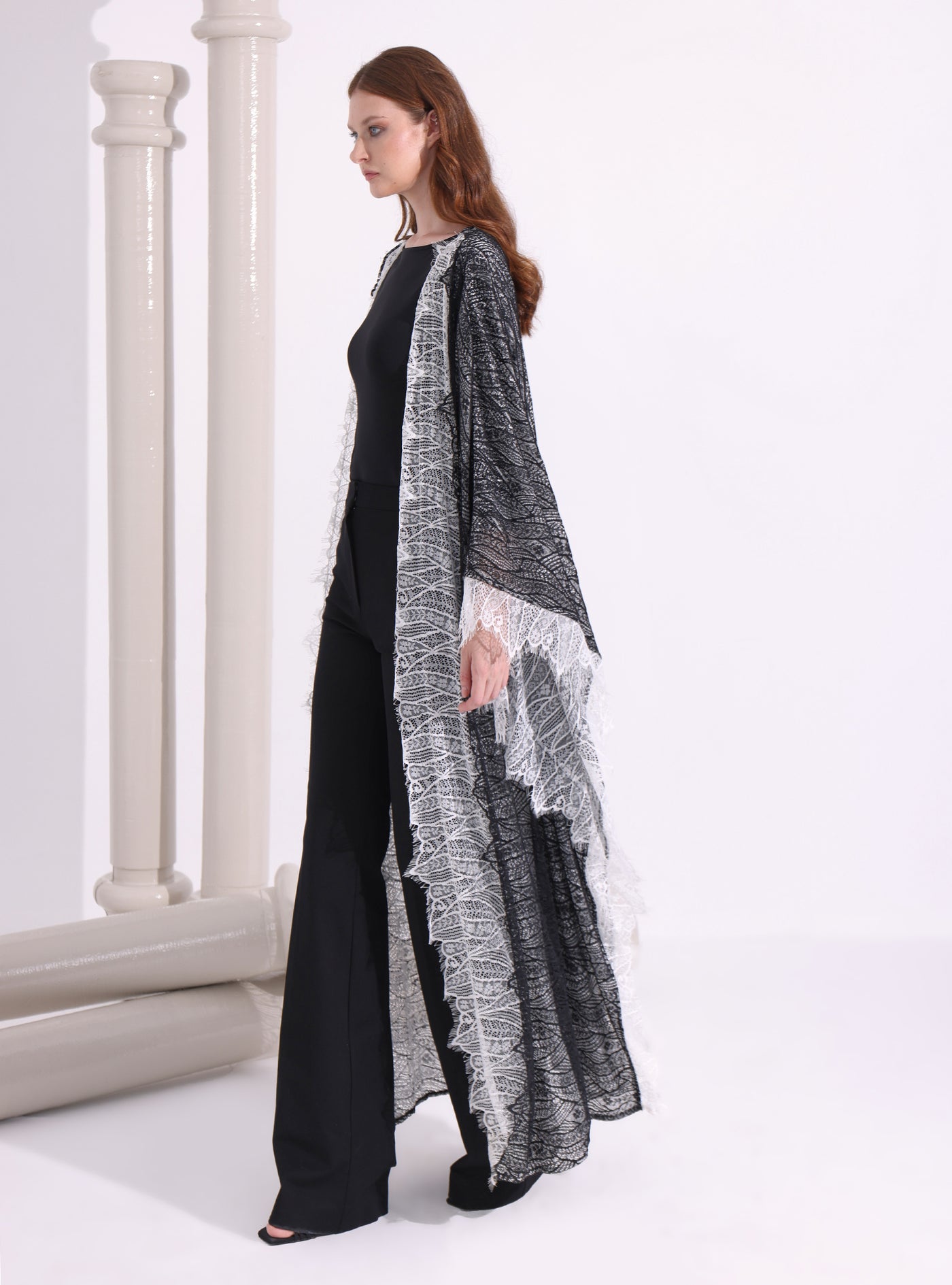 Black & White Lace Abaya Kaftan