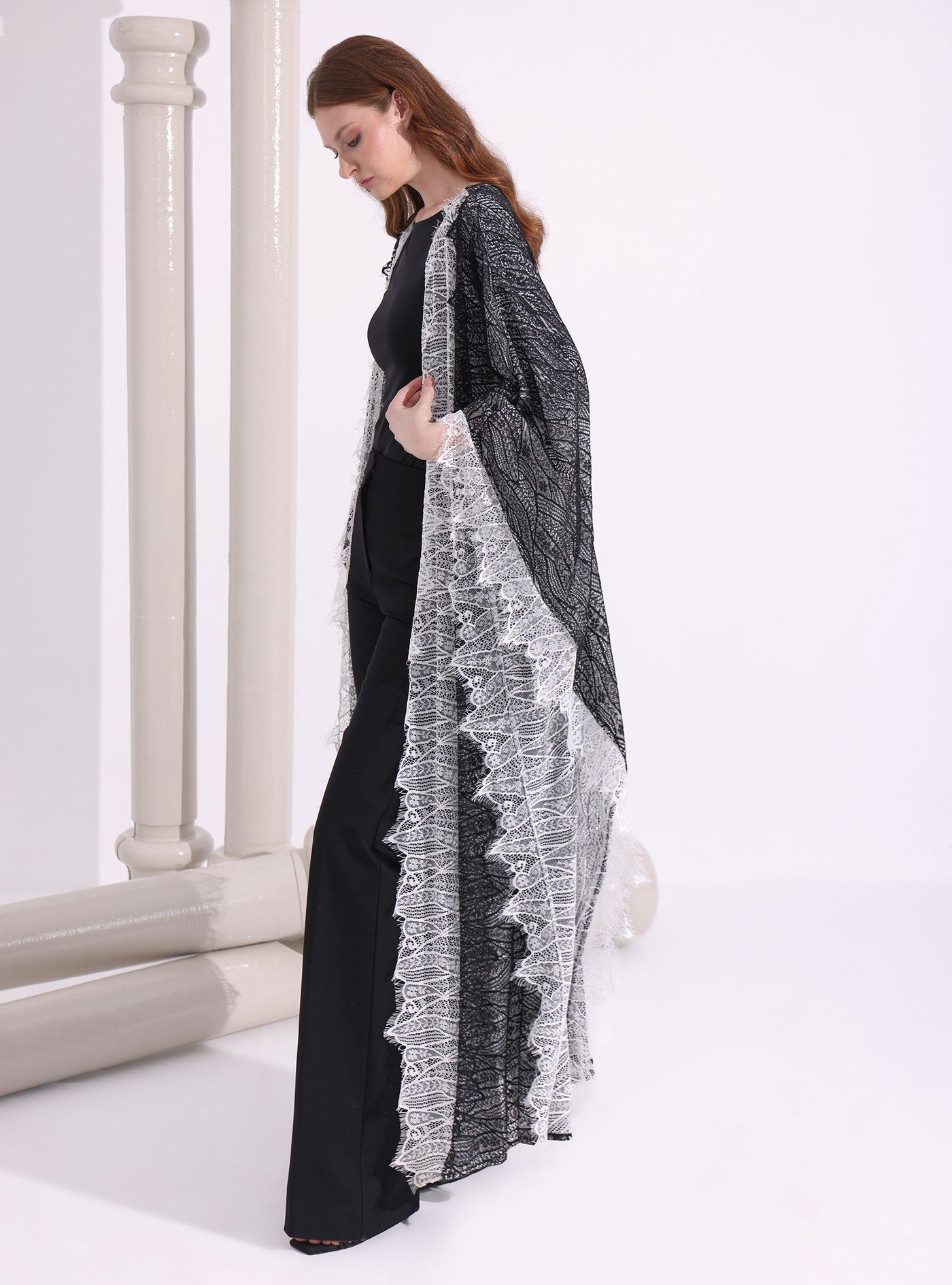 Black & White Lace Abaya Kaftan