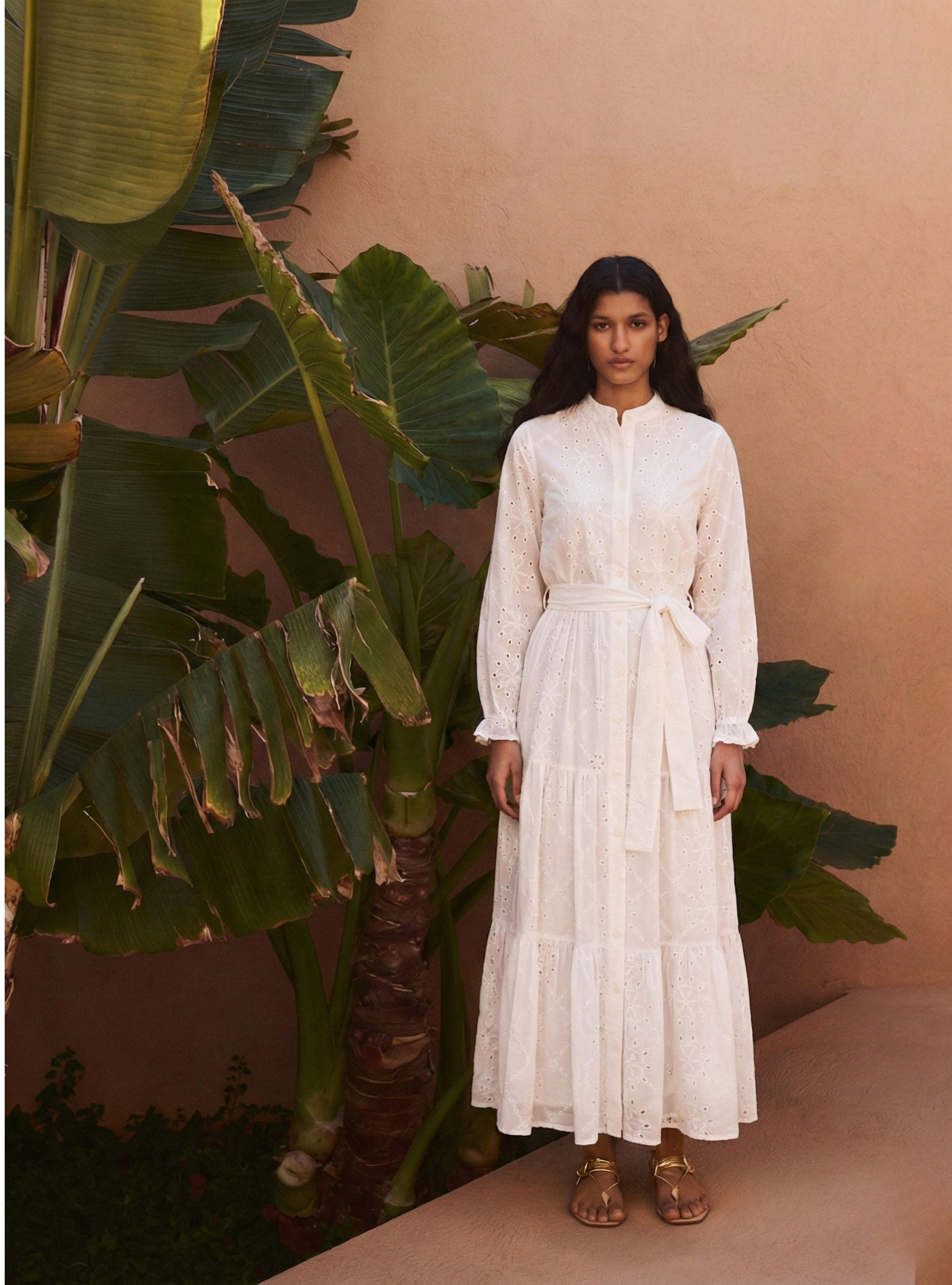 White Embroidered Cotton Maxi Dress