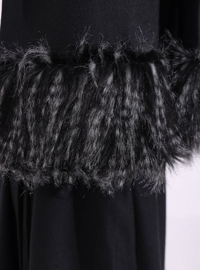 Black Faux Fur Trim Wool Gilet With Scarf