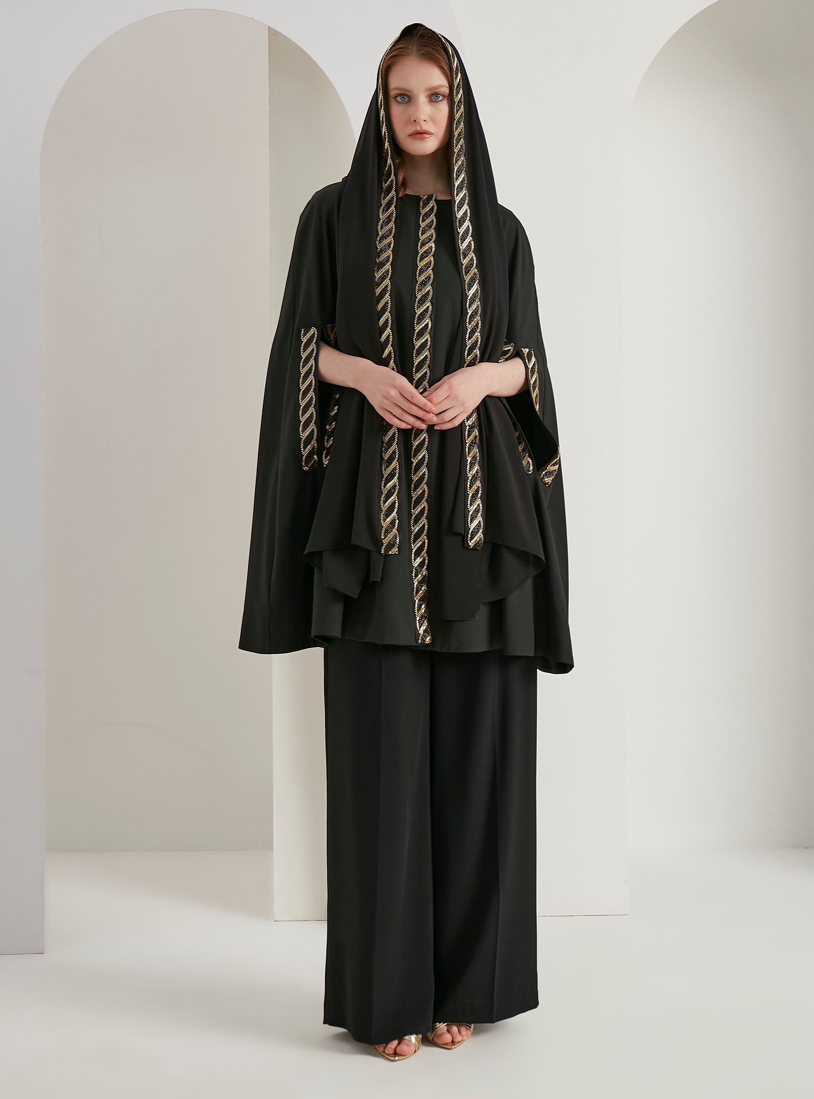 Black Embellished With Embellished Scarf Set - Store WF