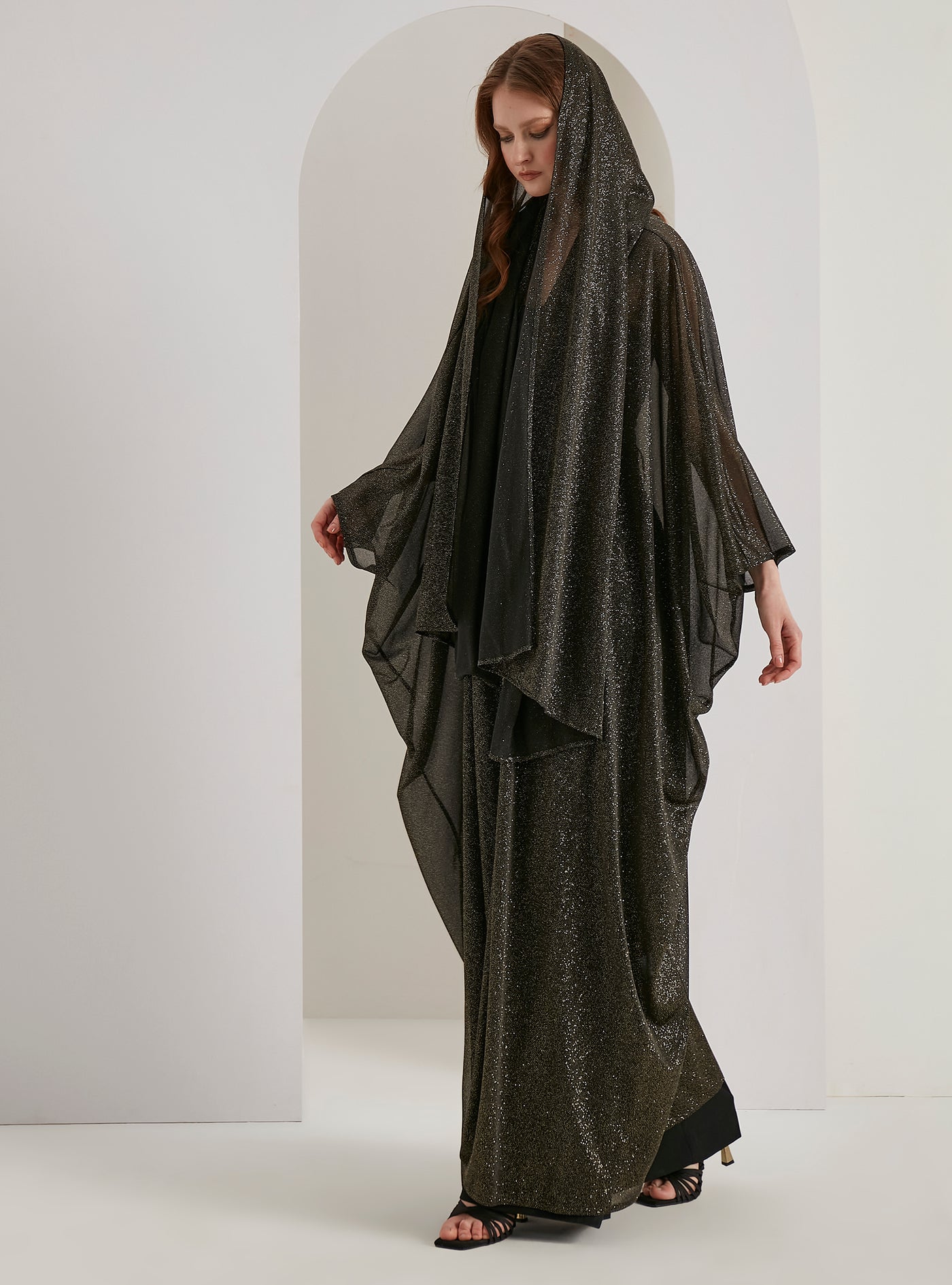 Black Glitter Abaya With Scarf Set