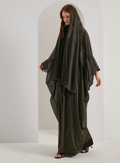 Black Glitter Abaya With Scarf Set