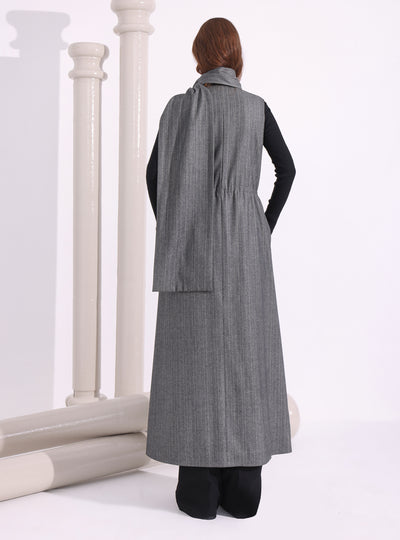 Wool Gray lurex Gilet With Scarf