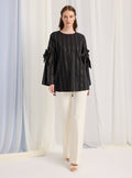 Black Striped Top With Sleeve Ties - Store WF