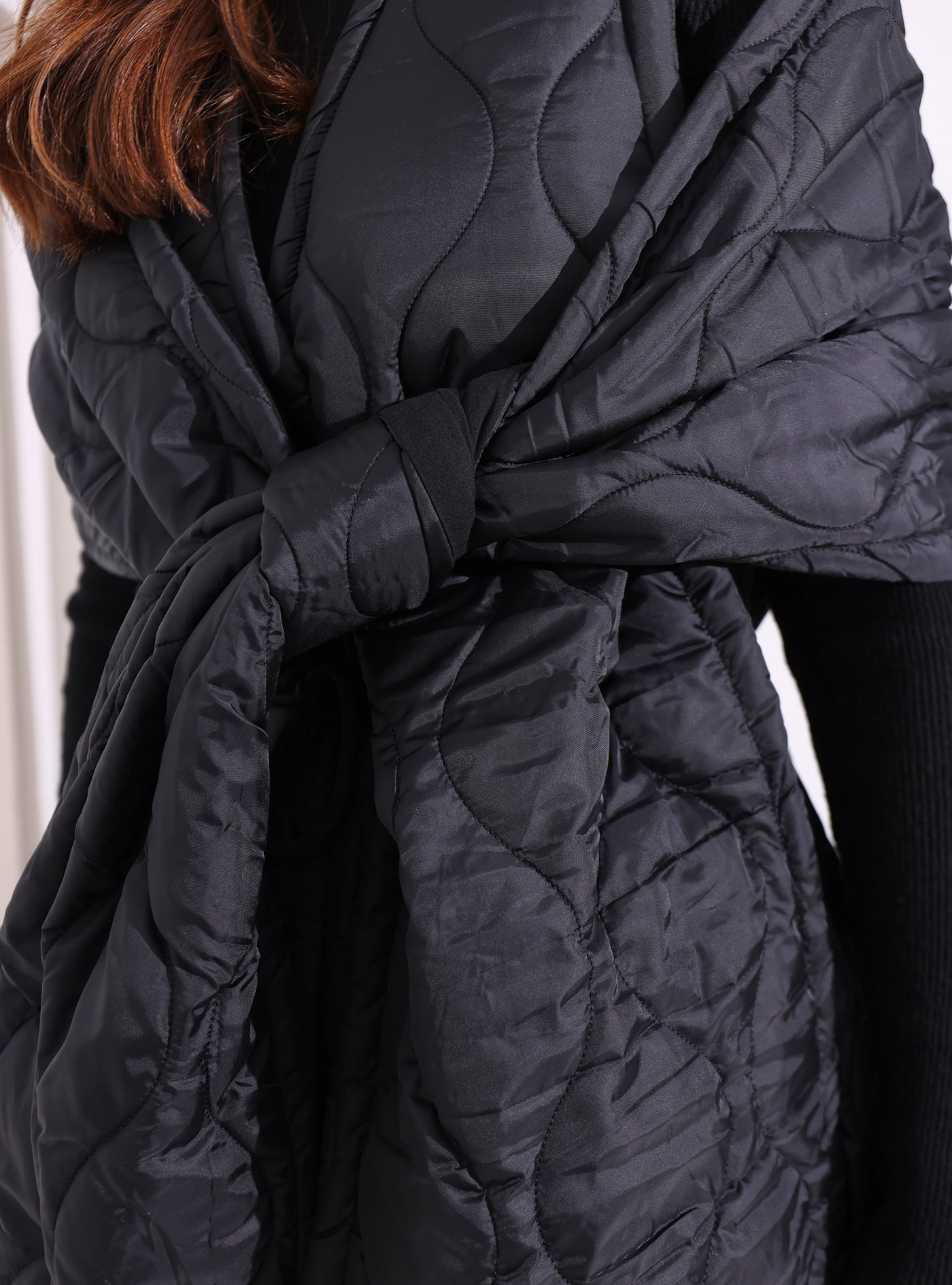 Black Quilt Puffer Gilet With Scarf