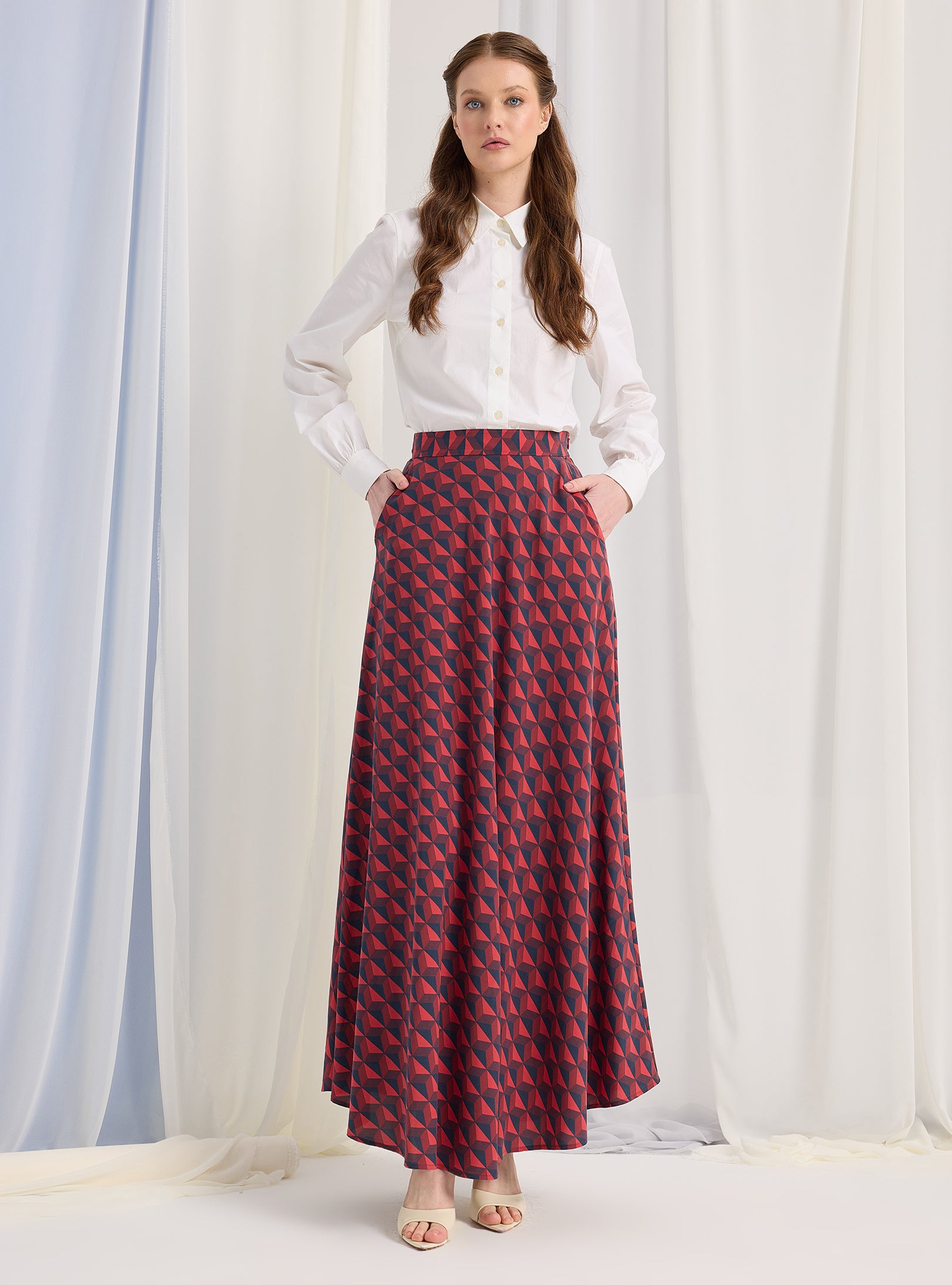 Modern Print Maxi Skirt with Pockets - WF Atelier - Store WF