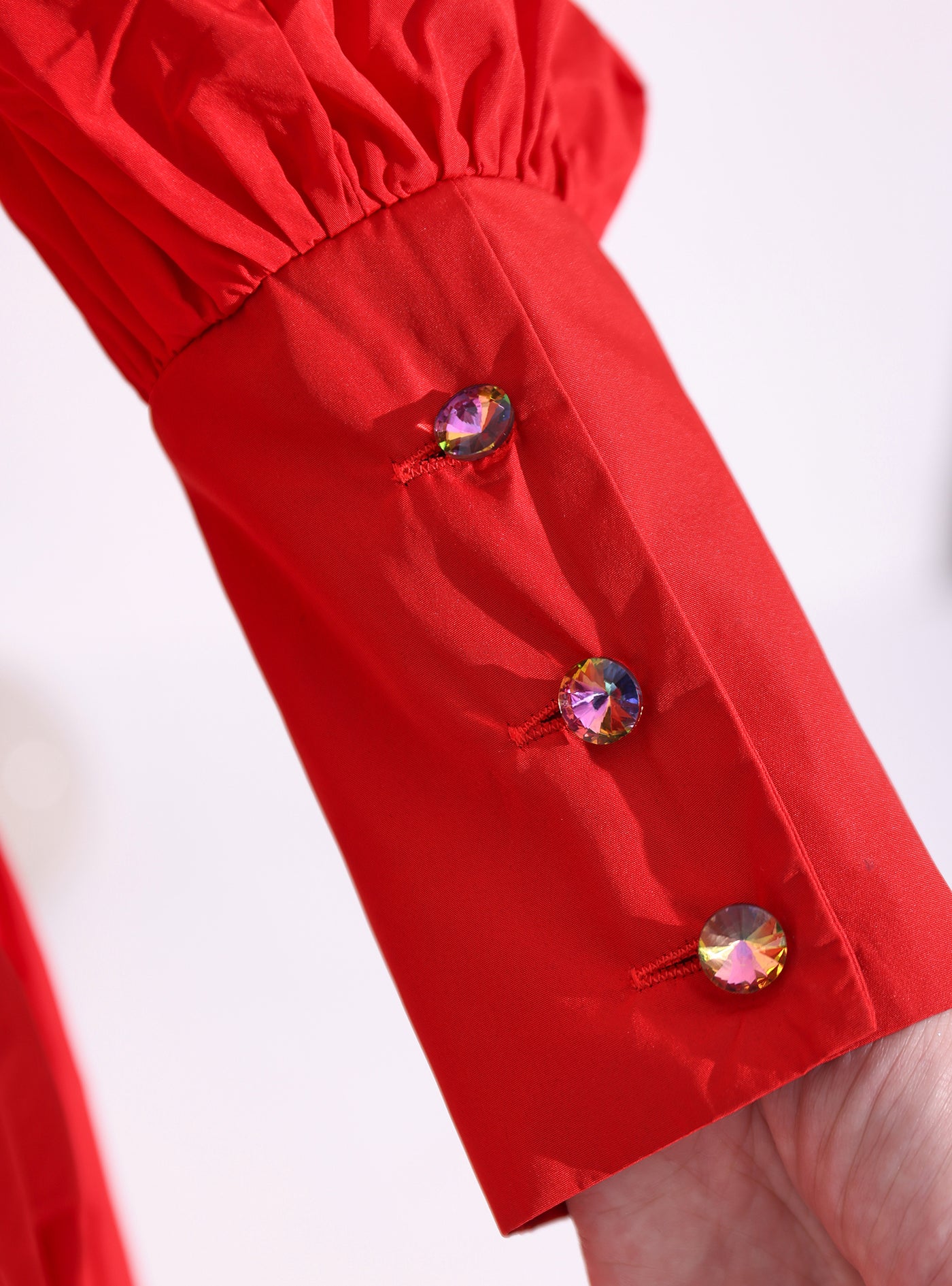 Red Taffeta Cristal Button Maxi Dress