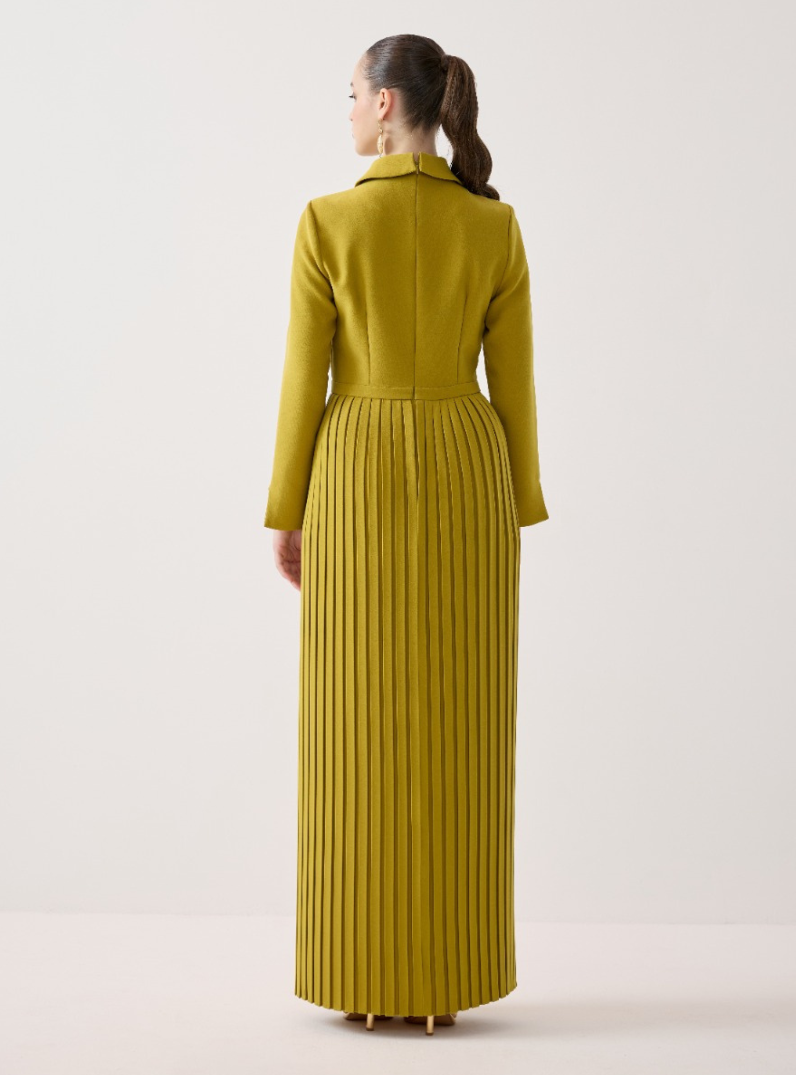 Mustard Smocked & Pleated Maxi Dress - Store WF