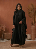 Pearls Button Plisse-Satin Maxi Dress Kaftan Black - Store WF