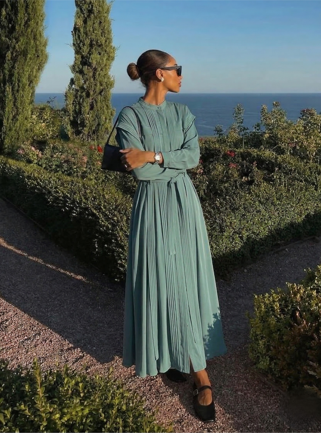 Gri Nane Kontrast Dikişli Maksi Elbise - WF Atelier