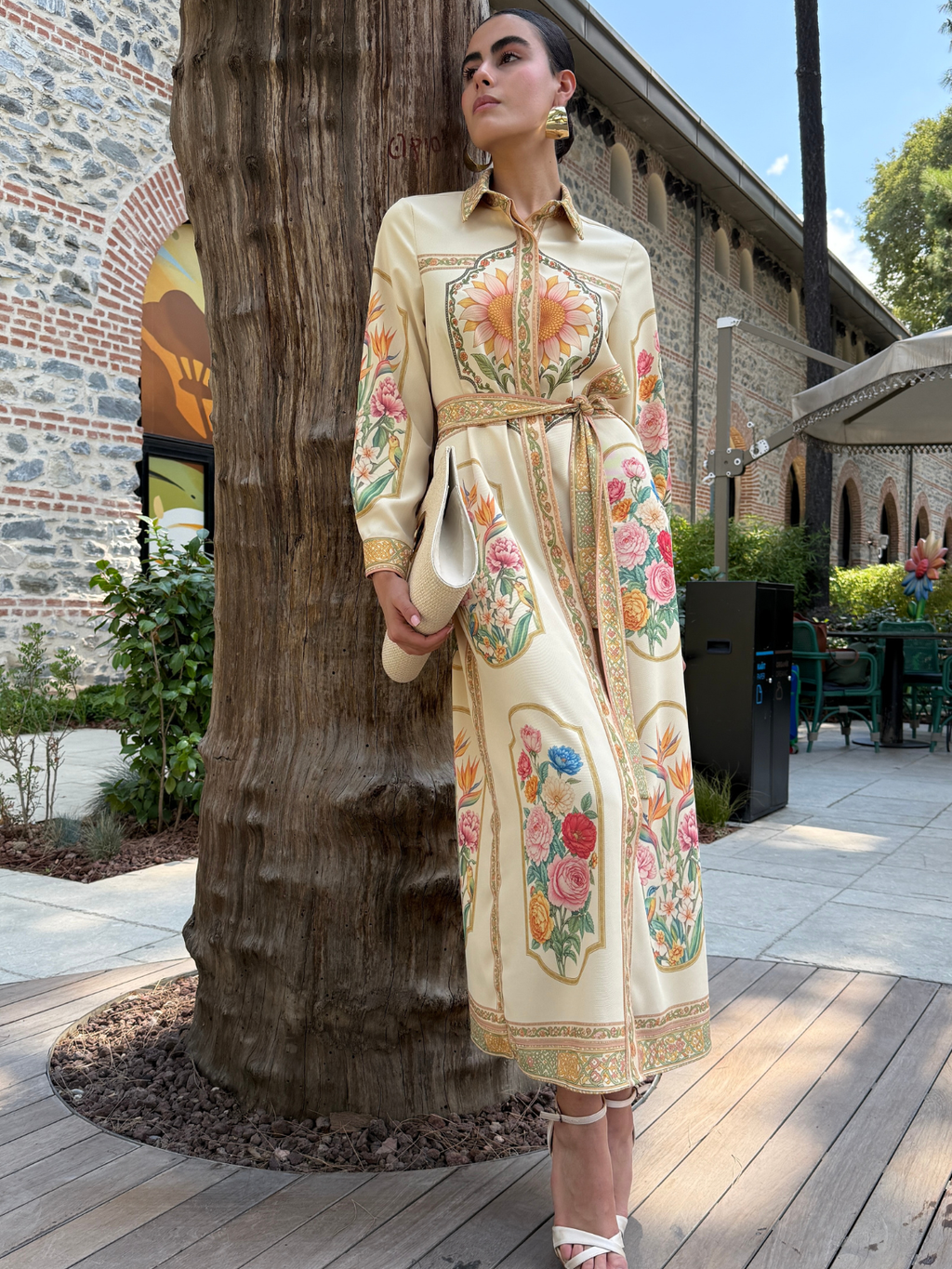 Botanical Garden Printed Belted Maxi Dress - Store WF