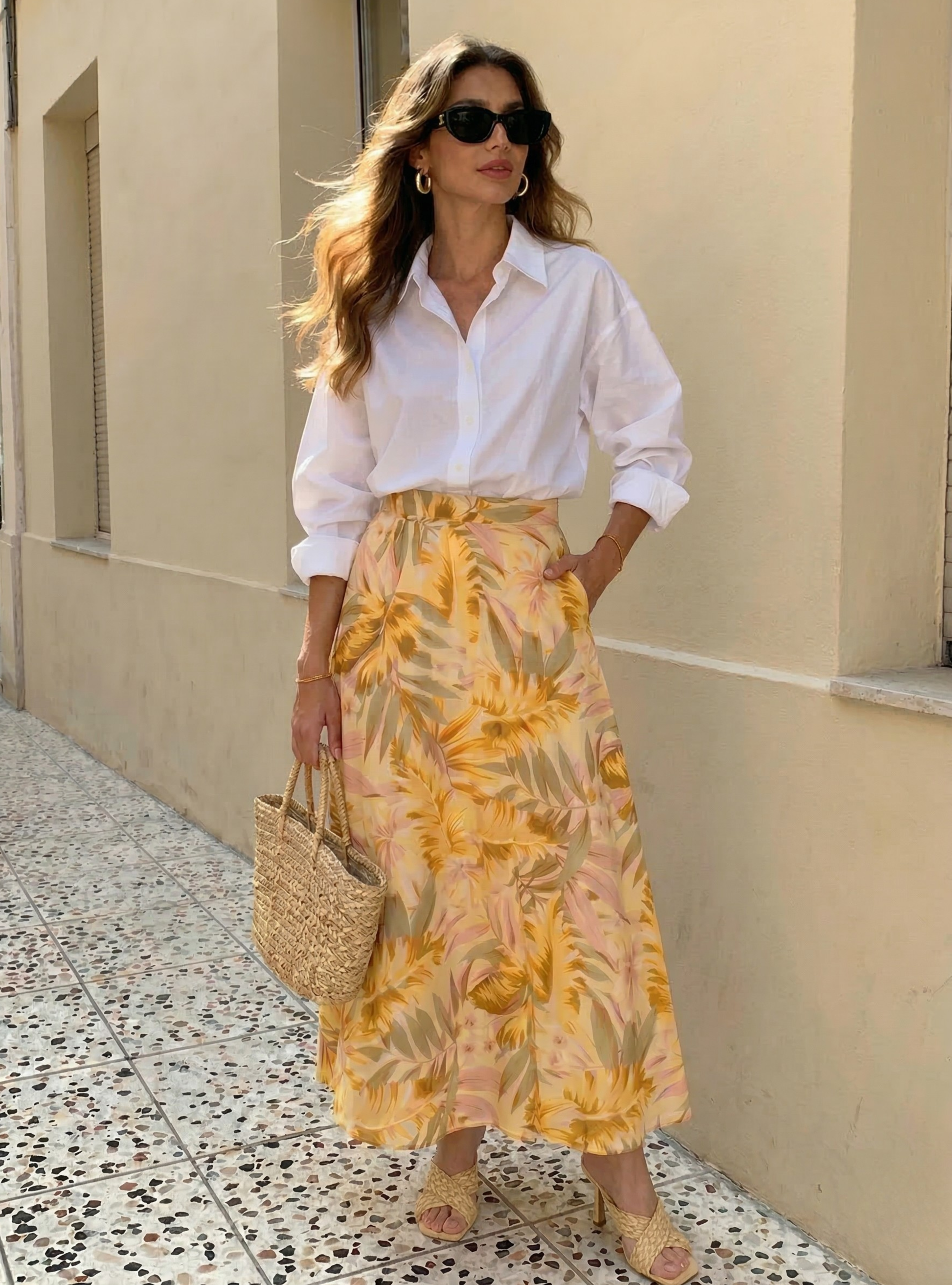 Cepli Sarı Baskılı Maksi Etek - WF Atelier