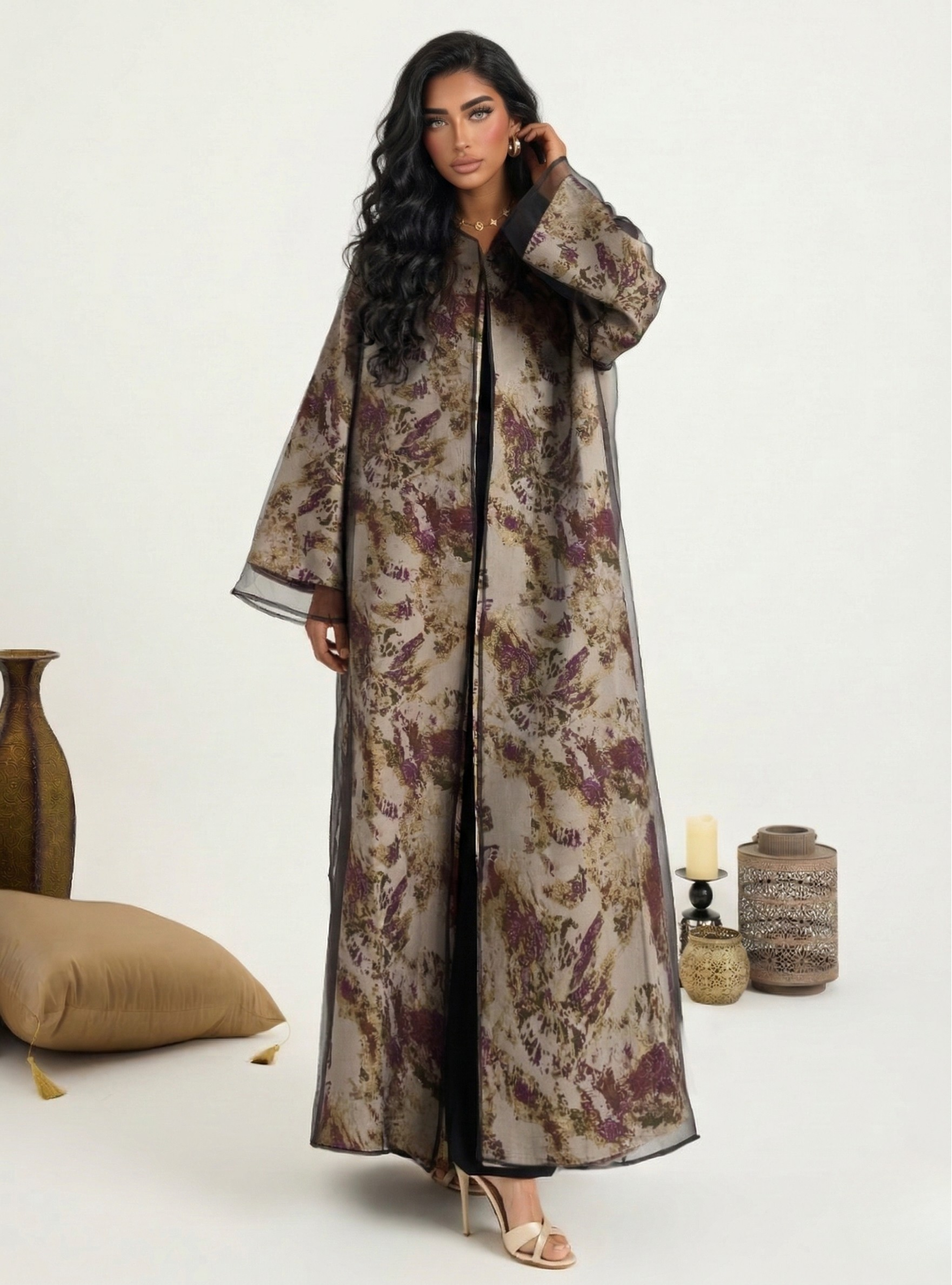 Two-Piece Double Layer jaquarde Organze Abaya - Store WF