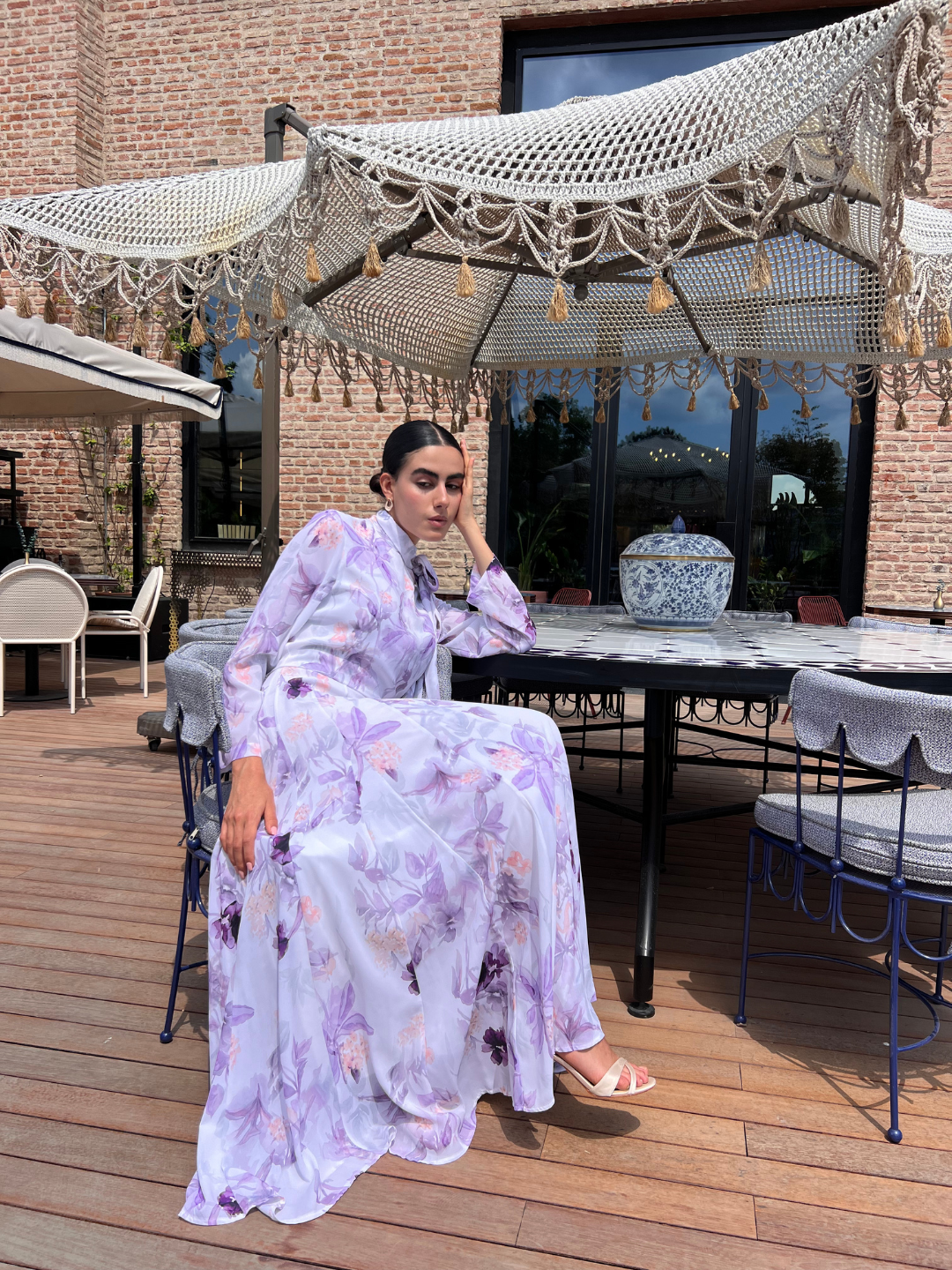 Watercolor Bloom Chiffon Maxi Dress