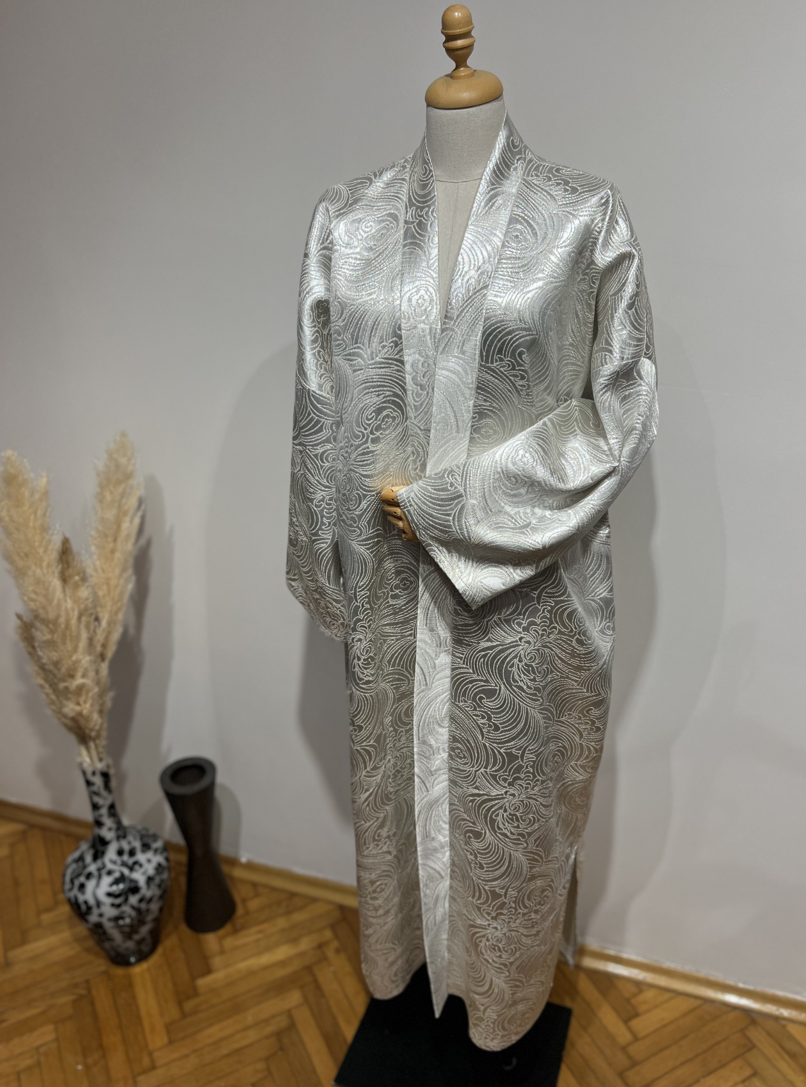 Silver jaquarde Abaya - Store WF